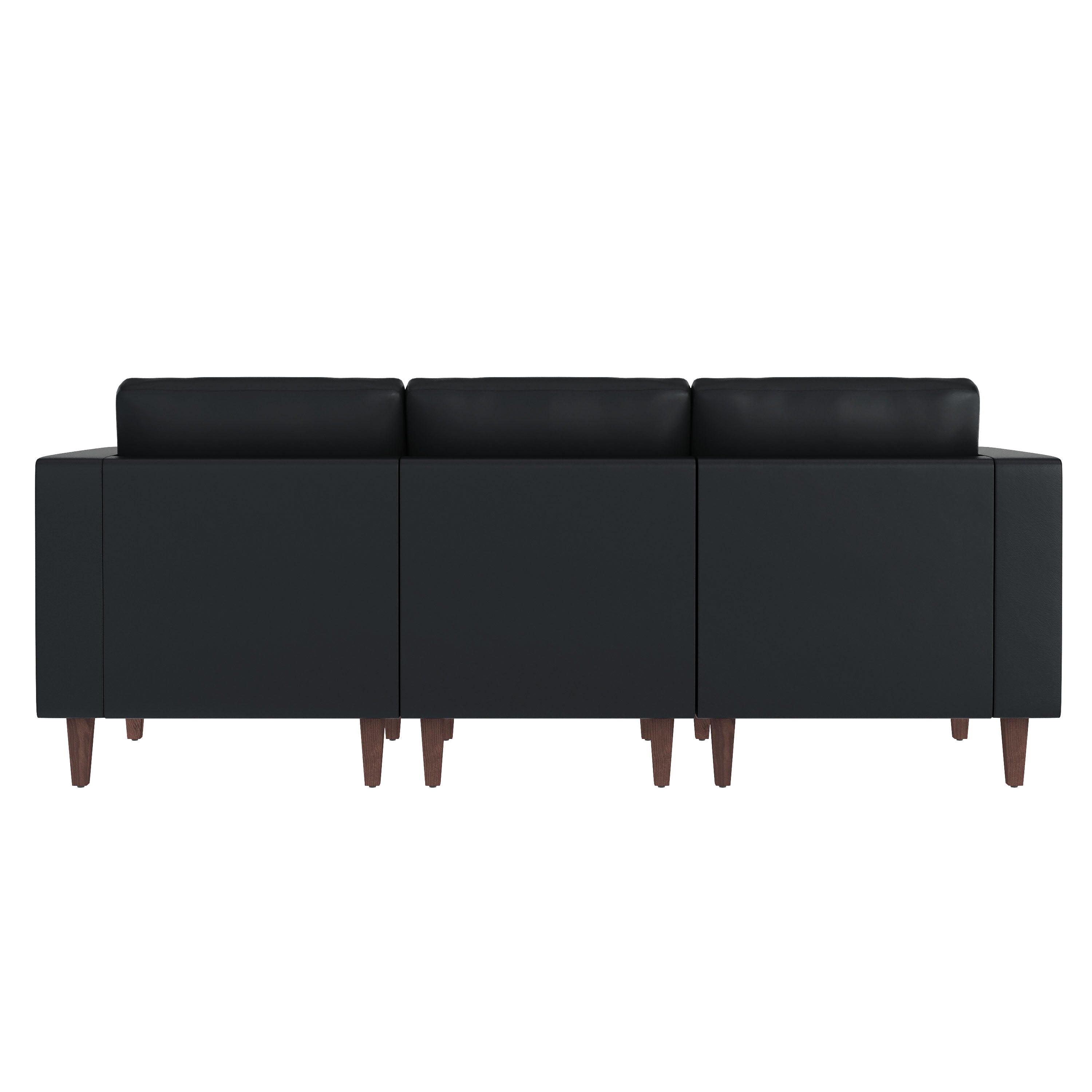 HERCULES Artemis Black LeatherSoft Reception Sofa with 4 AC Outlets/2 USB/2 USB-C Ports and Solid Wood Walnut Legs with Adjustable Floor Glides