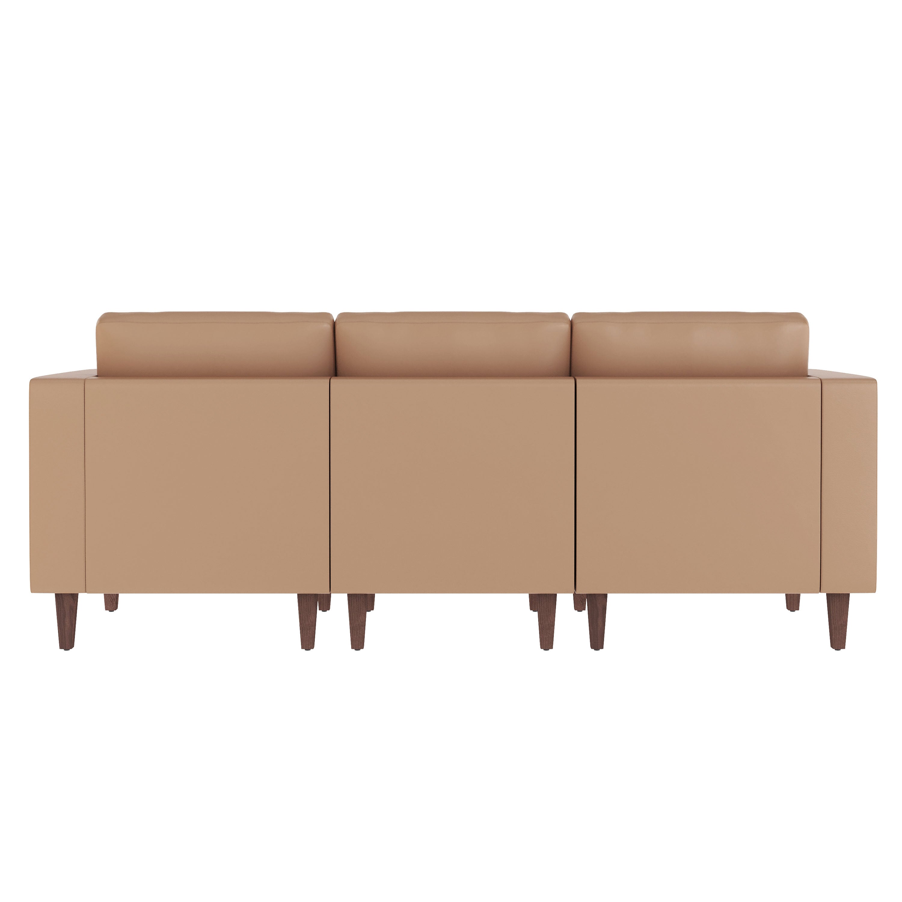 HERCULES Artemis Cognac LeatherSoft Reception Sofa with 4 AC Outlets/2 USB/2 USB-C Ports and Solid Wood Walnut Legs with Adjustable Floor Glides