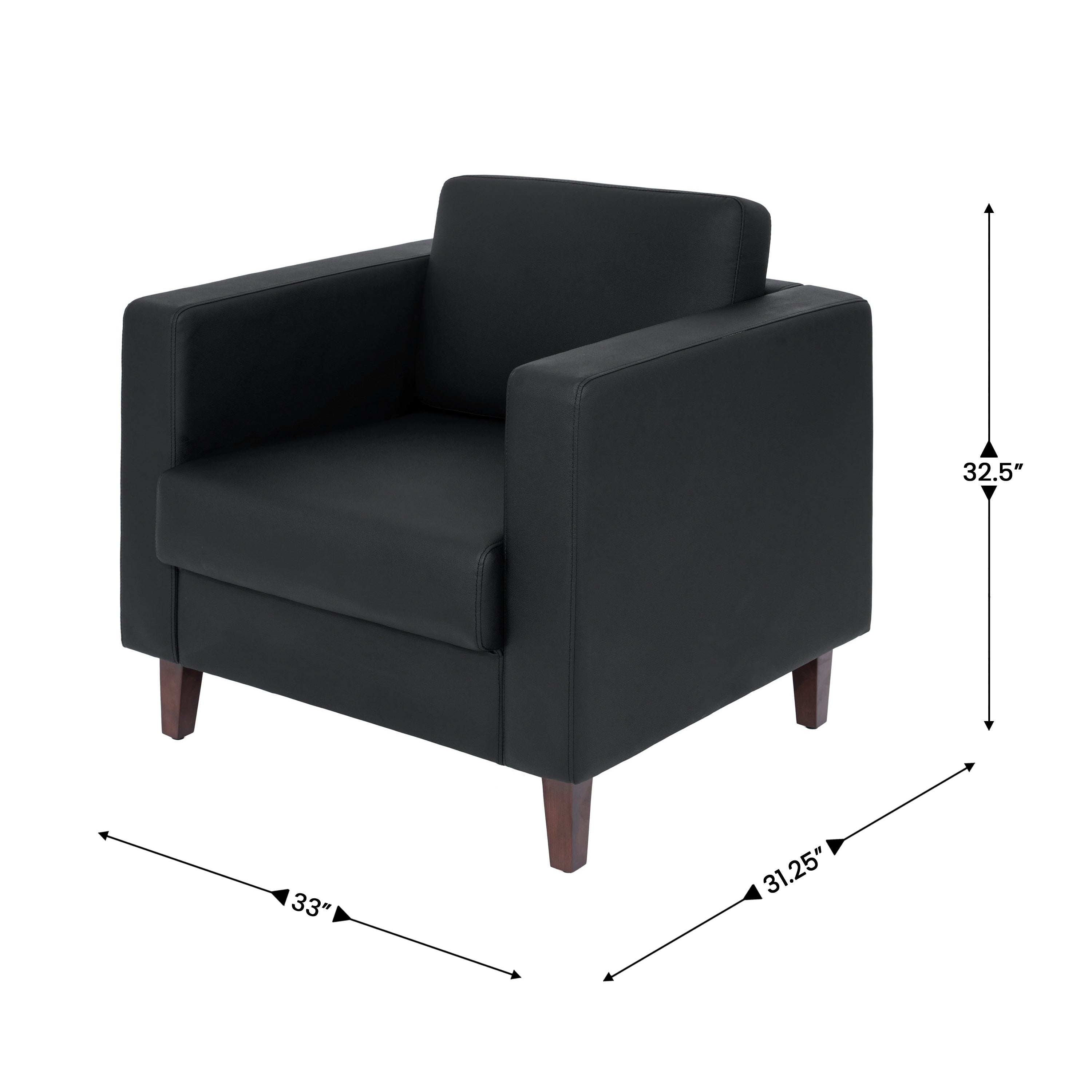 HERCULES Artemis 3 Piece Black LeatherSoft Reception Set, 8 AC Outlets/4 USB/4 USB-C Ports and Solid Walnut Wood Legs with Adjustable Floor Glides