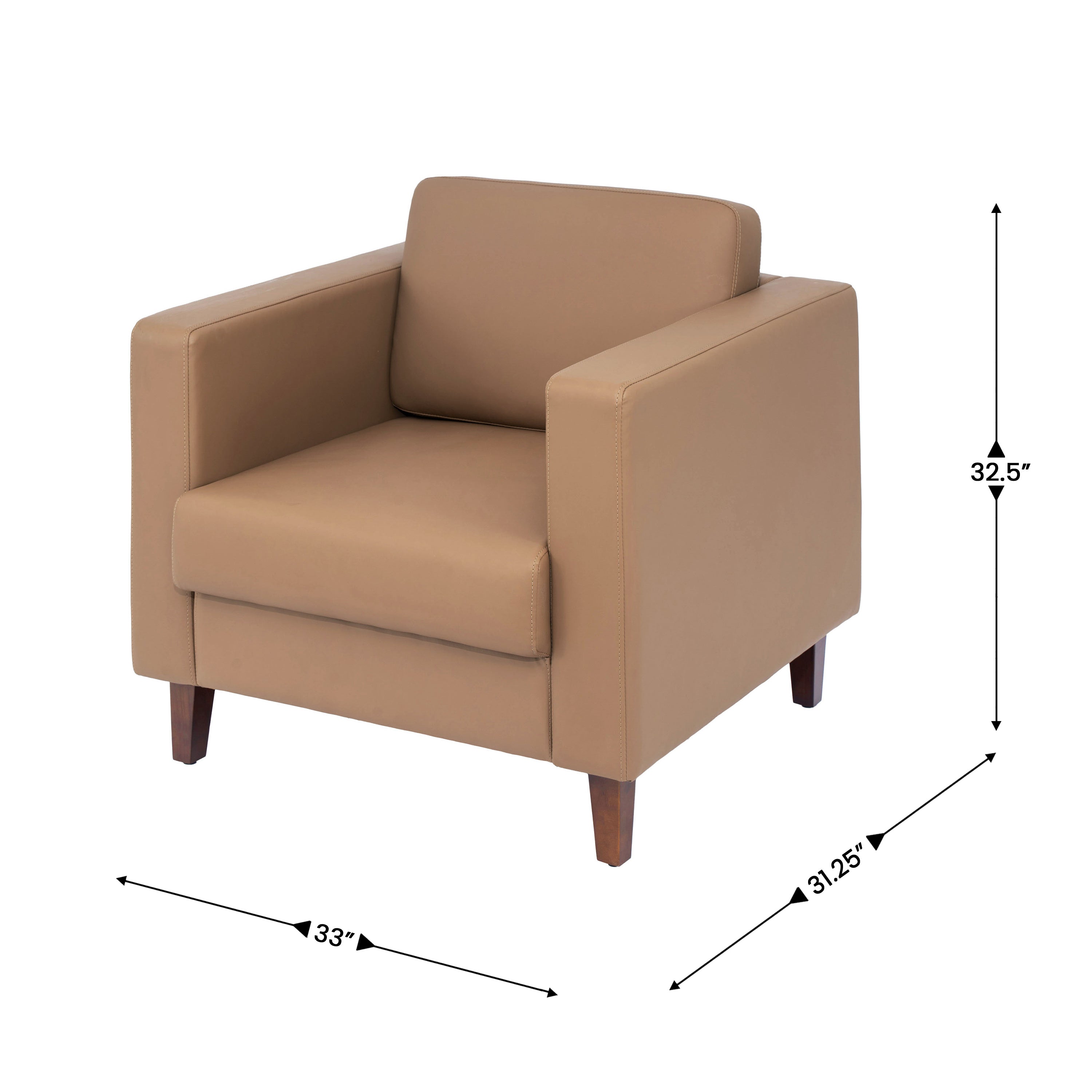 HERCULES Artemis 3 Piece Cognac LeatherSoft Sofa and 2 Chair Set, 8 AC Outlets/4 USB/4 USB-C Ports, Solid Wood Walnut Legs with Adjustable Glides
