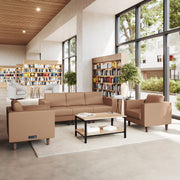 HERCULES Artemis 3 Piece Cognac LeatherSoft Sofa and 2 Chair Set, 8 AC Outlets/4 USB/4 USB-C Ports, Solid Wood Walnut Legs with Adjustable Glides