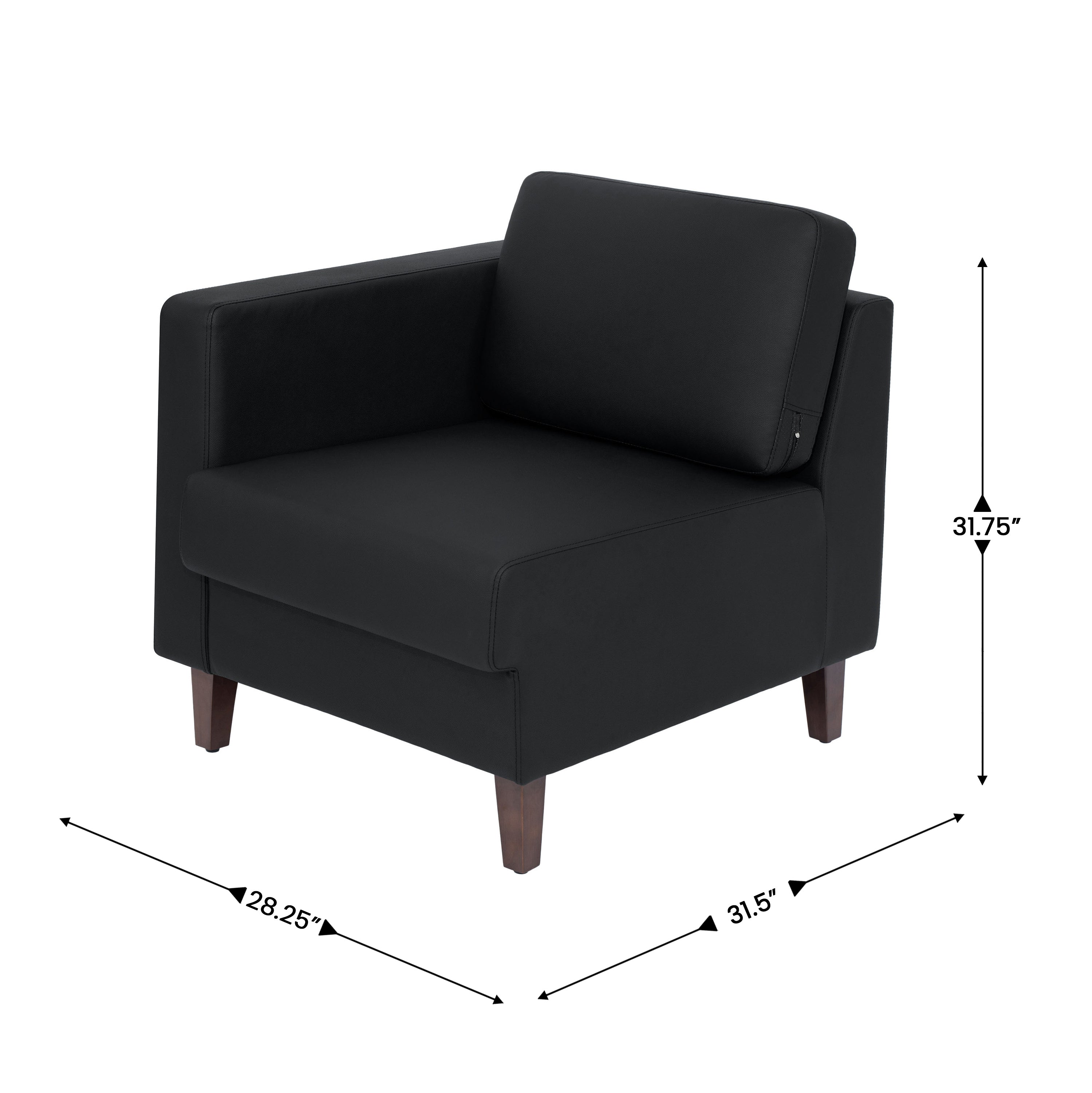 HERCULES Artemis Black LeatherSoft Left Arm Reception Chair, 2 AC Outlets/1 USB/1 USB-C Ports and Wooden Walnut Legs with Adjustable Floor Glides