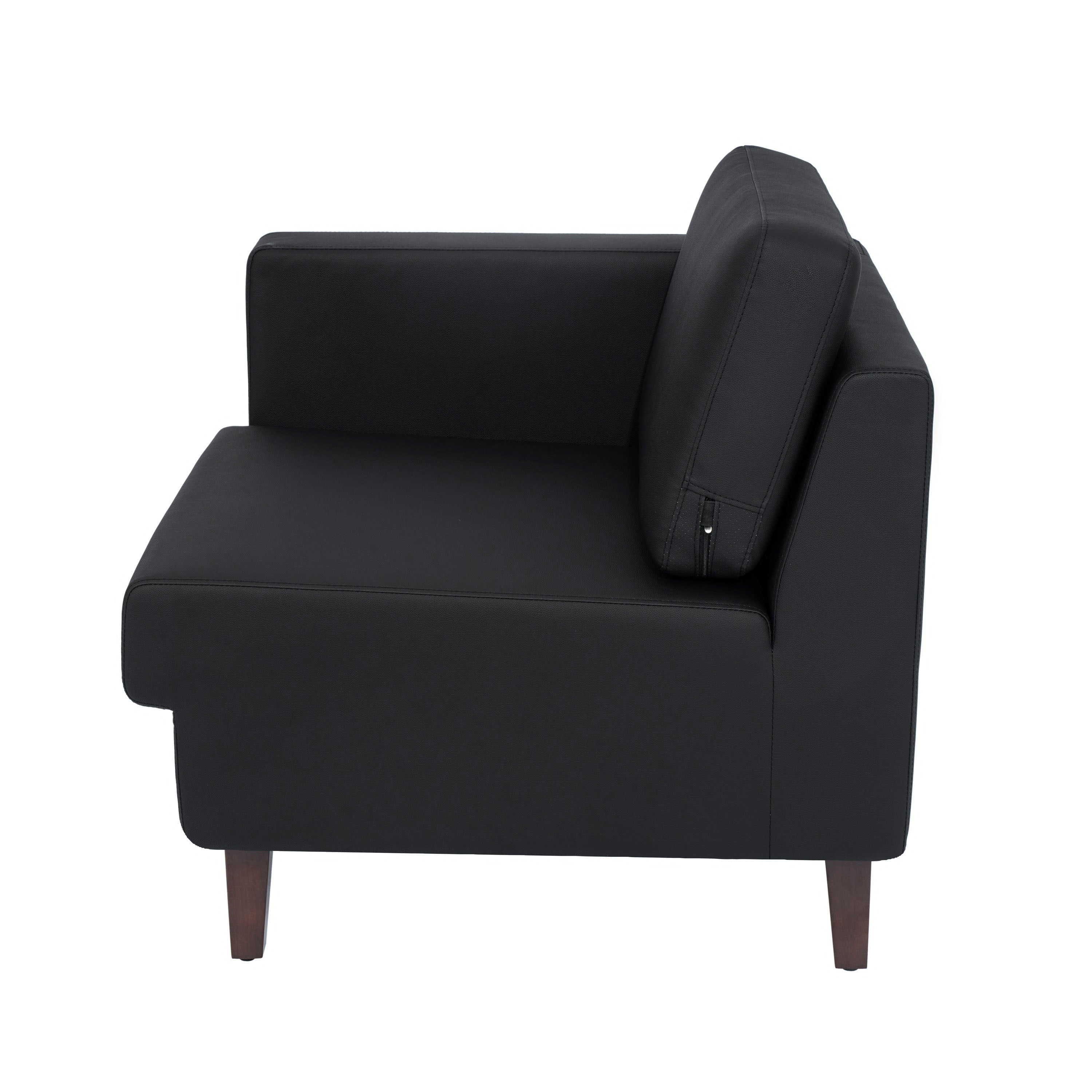 HERCULES Artemis Black LeatherSoft Left Arm Reception Chair, 2 AC Outlets/1 USB/1 USB-C Ports and Wooden Walnut Legs with Adjustable Floor Glides