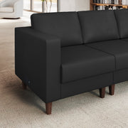 HERCULES Artemis Black LeatherSoft Left Arm Reception Chair, 2 AC Outlets/1 USB/1 USB-C Ports and Wooden Walnut Legs with Adjustable Floor Glides