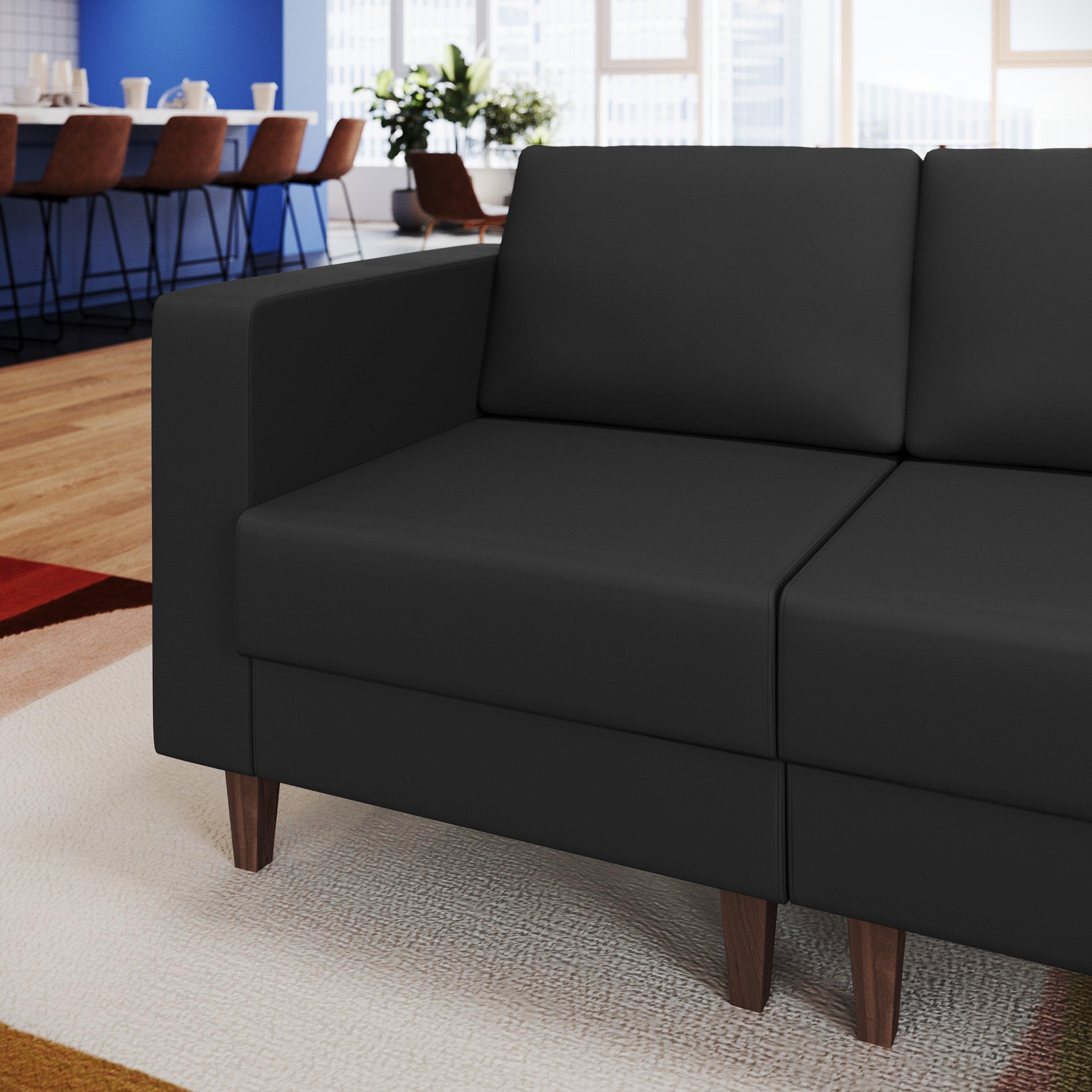 HERCULES Artemis Black LeatherSoft Left Arm Reception Chair, 2 AC Outlets/1 USB/1 USB-C Ports and Wooden Walnut Legs with Adjustable Floor Glides