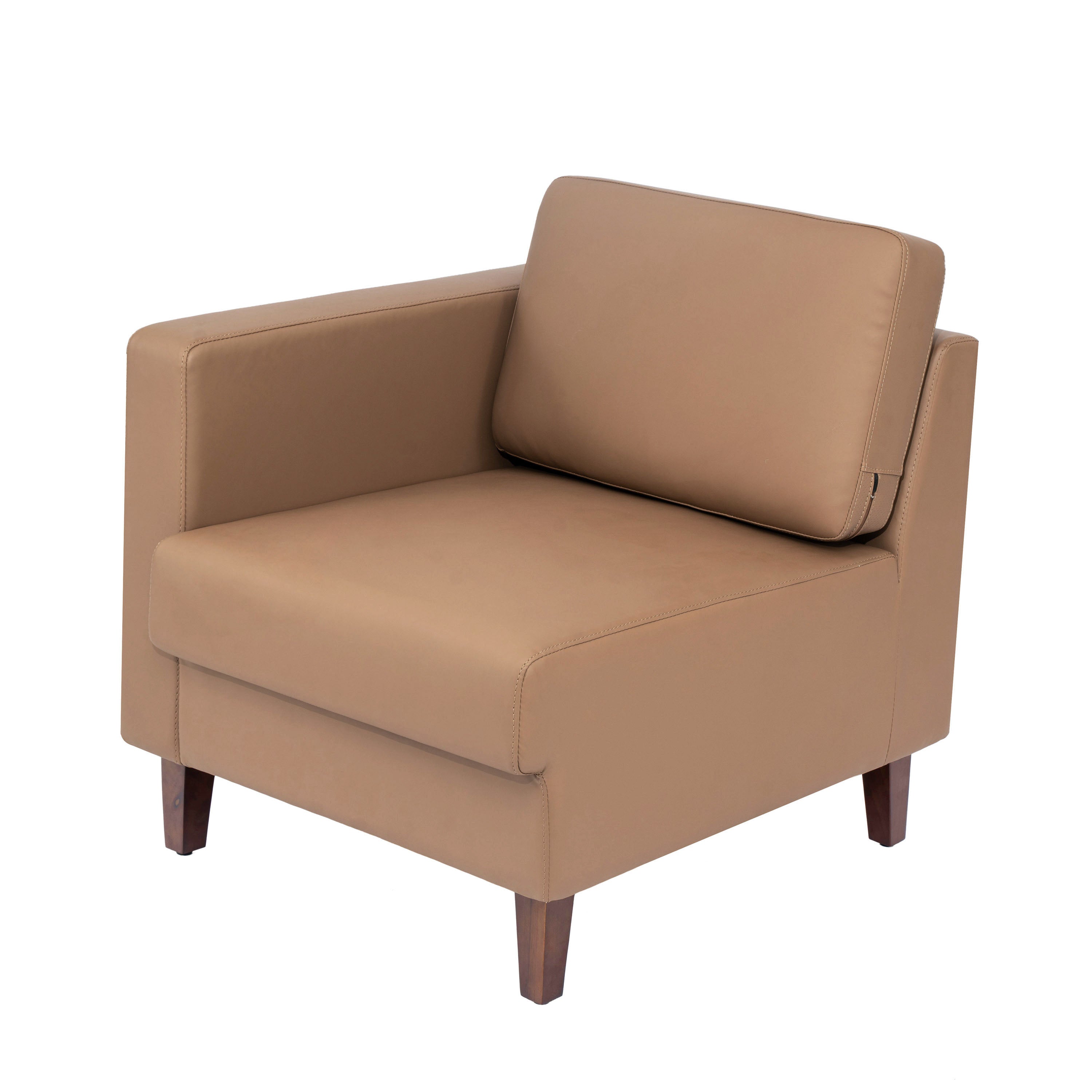 HERCULES Artemis Cognac LeatherSoft Left Arm Reception Chair, 2 AC Outlets/1 USB/1 USB-C Ports and Wooden Walnut Legs with Adjustable Floor Glides