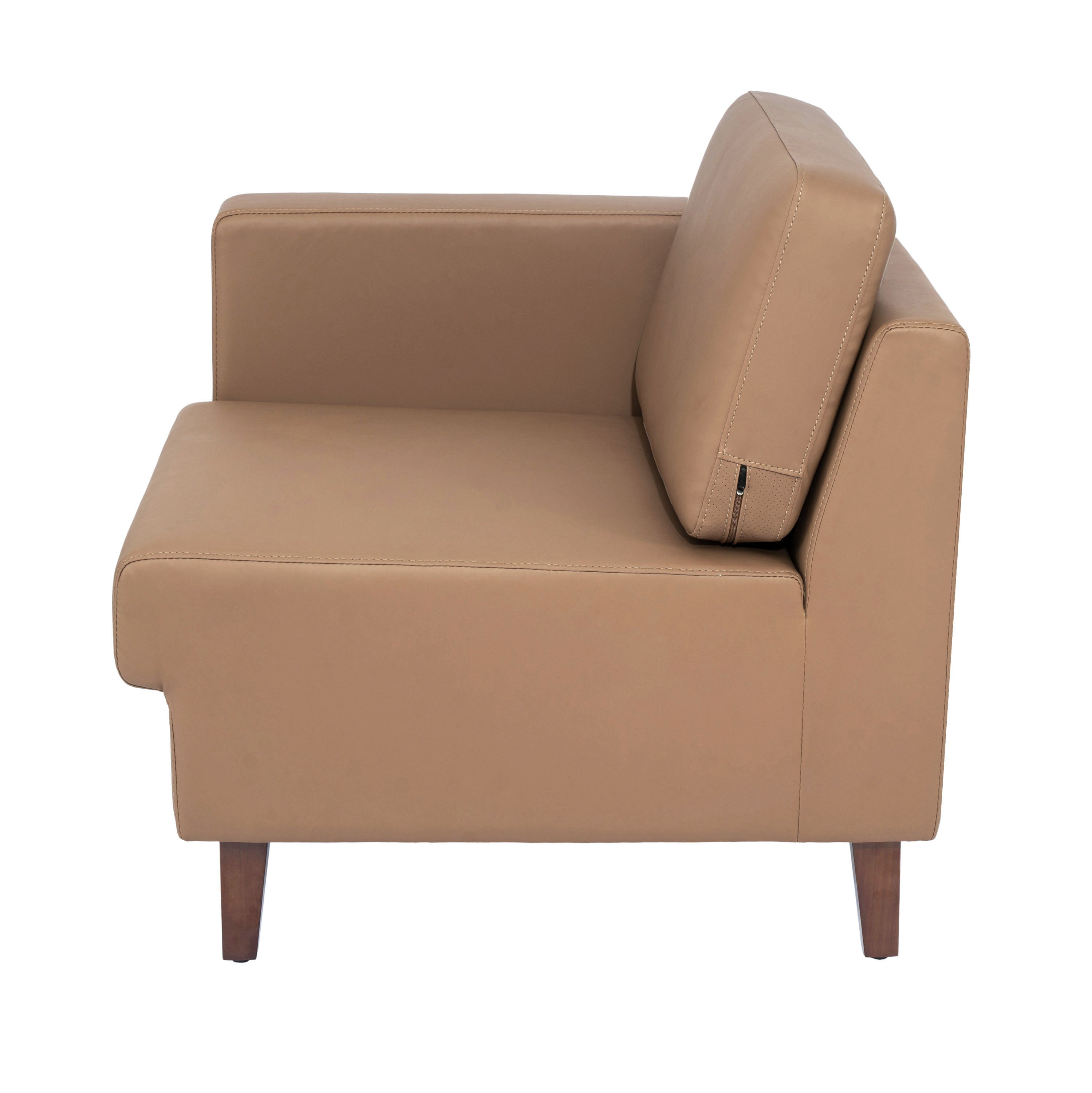 HERCULES Artemis Cognac LeatherSoft Left Arm Reception Chair, 2 AC Outlets/1 USB/1 USB-C Ports and Wooden Walnut Legs with Adjustable Floor Glides