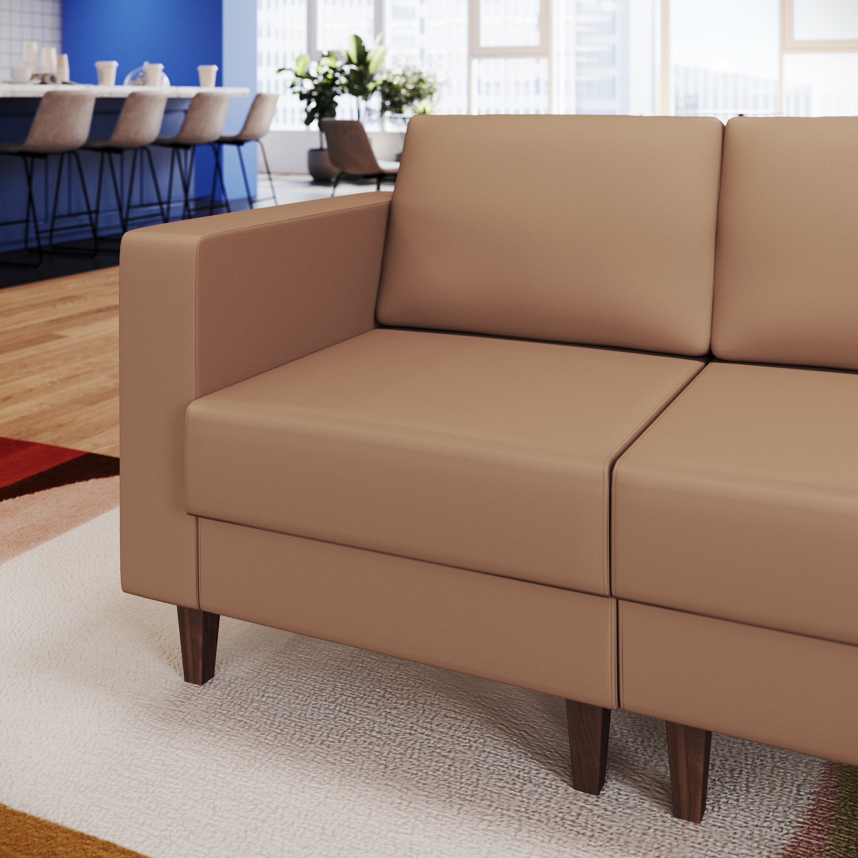 HERCULES Artemis Cognac LeatherSoft Left Arm Reception Chair, 2 AC Outlets/1 USB/1 USB-C Ports and Wooden Walnut Legs with Adjustable Floor Glides