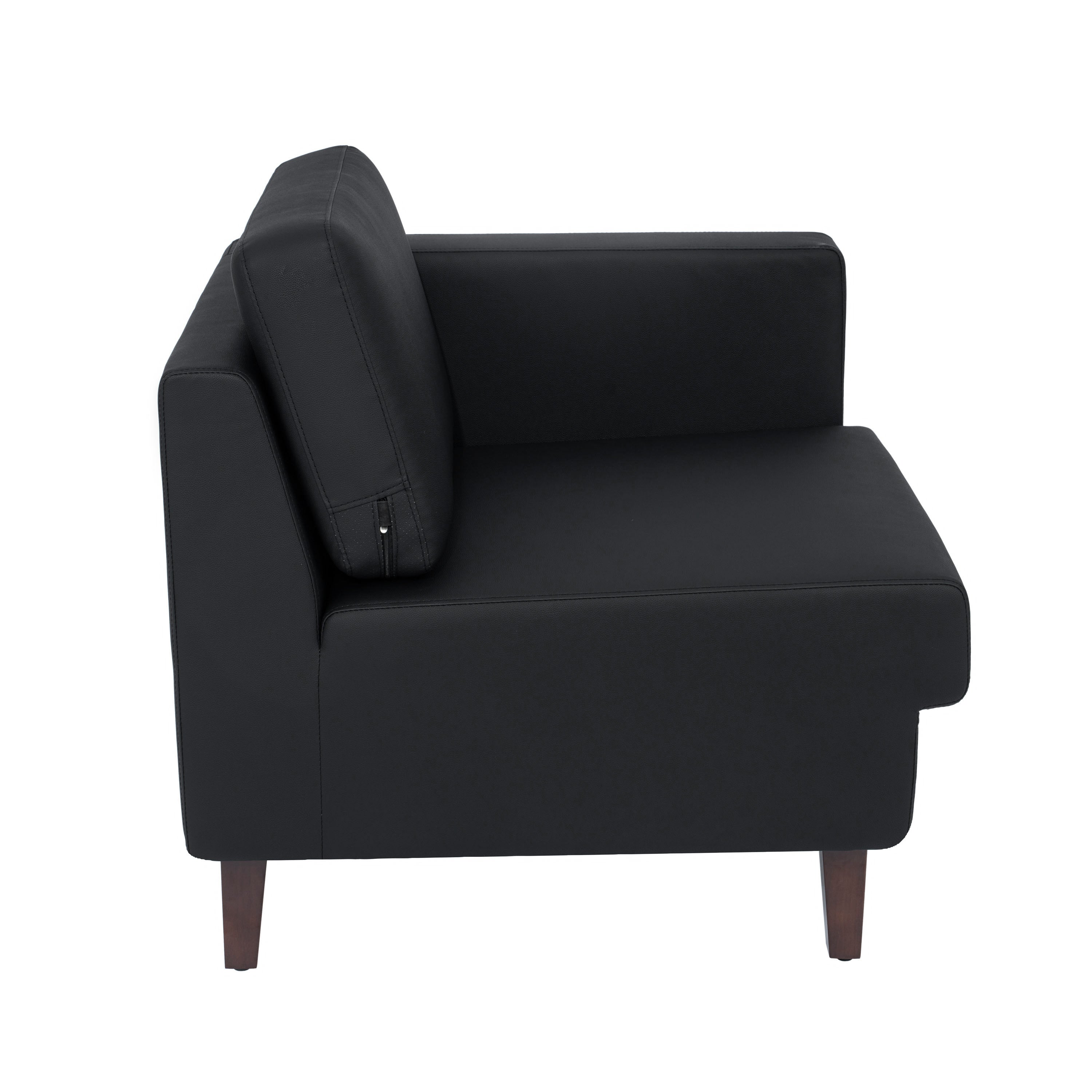 HERCULES Artemis Black LeatherSoft Right Arm Reception Chair, 2 AC Outlets/1 USB/1 USB-C Ports and Wooden Walnut Legs with Adjustable Floor Glides