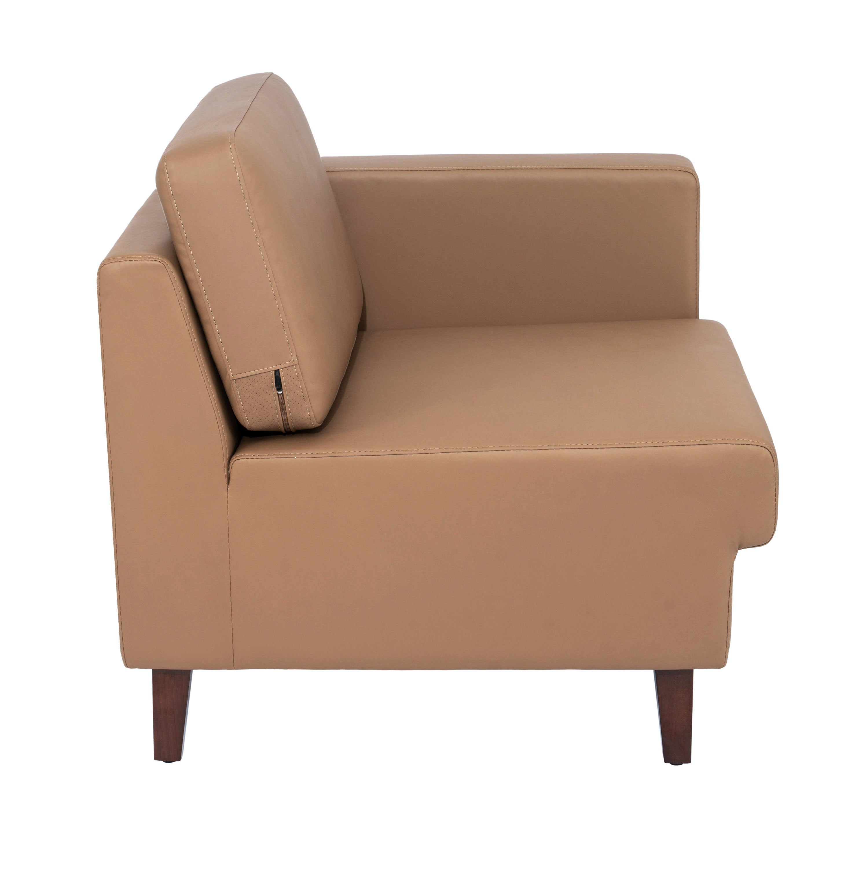 HERCULES Artemis Cognac LeatherSoft Right Arm Reception Chair, 2 AC Outlets/1 USB/1 USB-C Ports and Wooden Walnut Legs with Adjustable Floor Glides