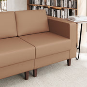 HERCULES Artemis Cognac LeatherSoft Right Arm Reception Chair, 2 AC Outlets/1 USB/1 USB-C Ports and Wooden Walnut Legs with Adjustable Floor Glides