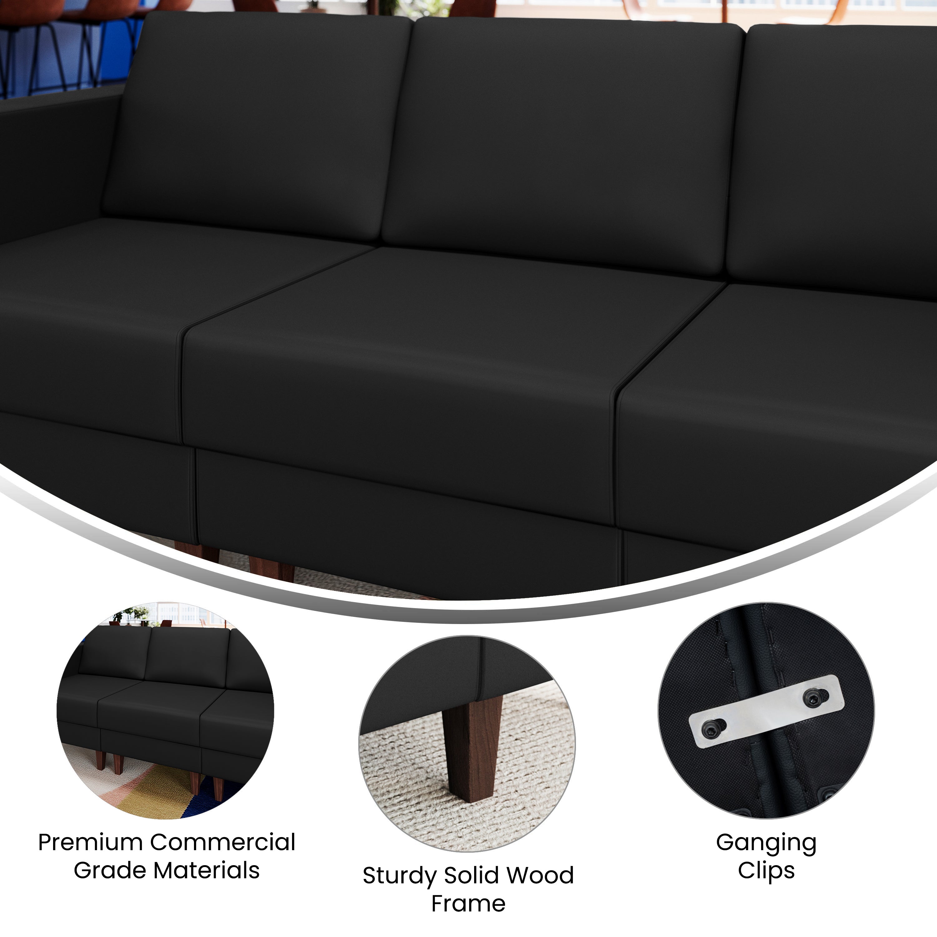 HERCULES Artemis Black LeatherSoft Middle Reception Chair with Wooden Walnut Legs with Adjustable Floor Glides