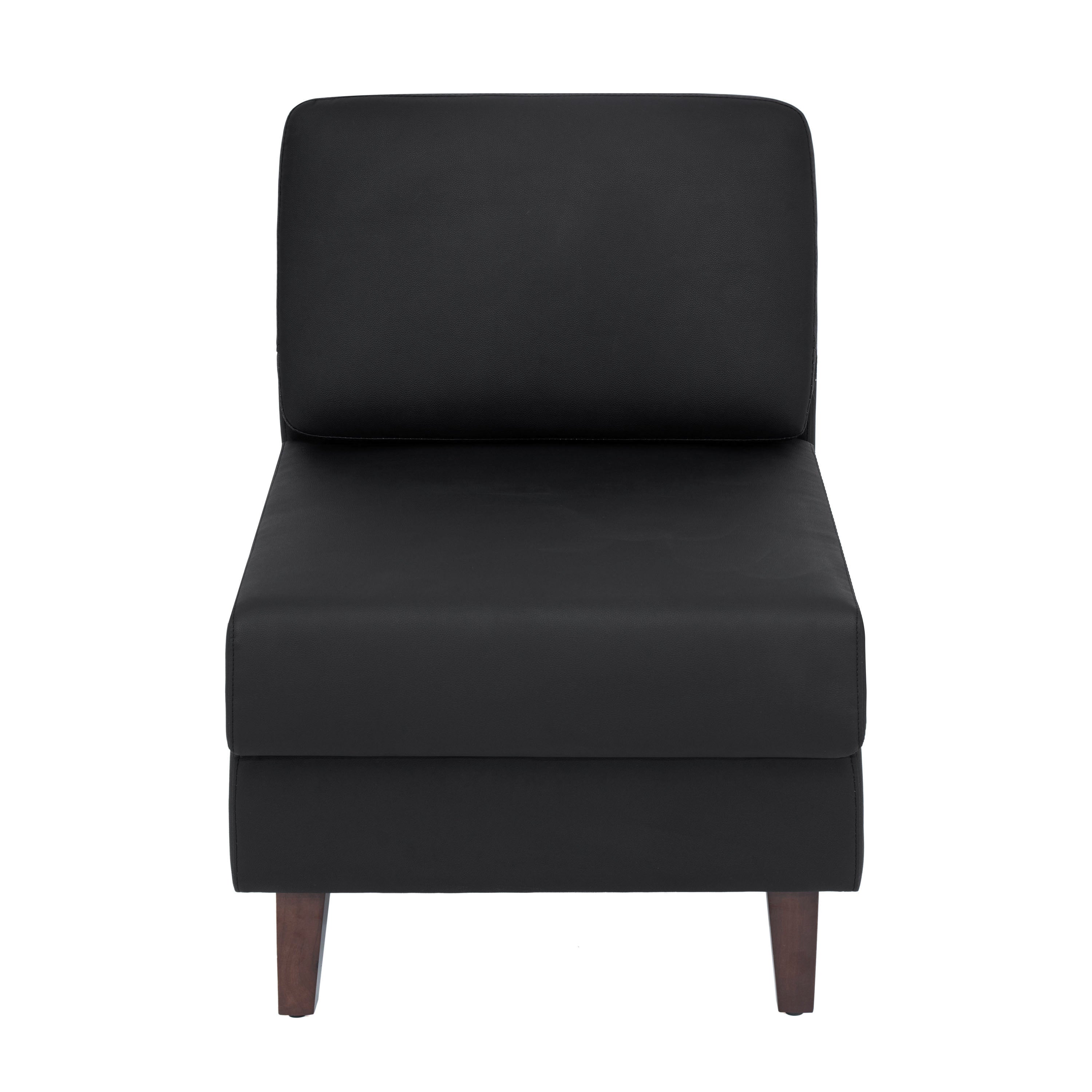 HERCULES Artemis Black LeatherSoft Middle Reception Chair with Wooden Walnut Legs with Adjustable Floor Glides
