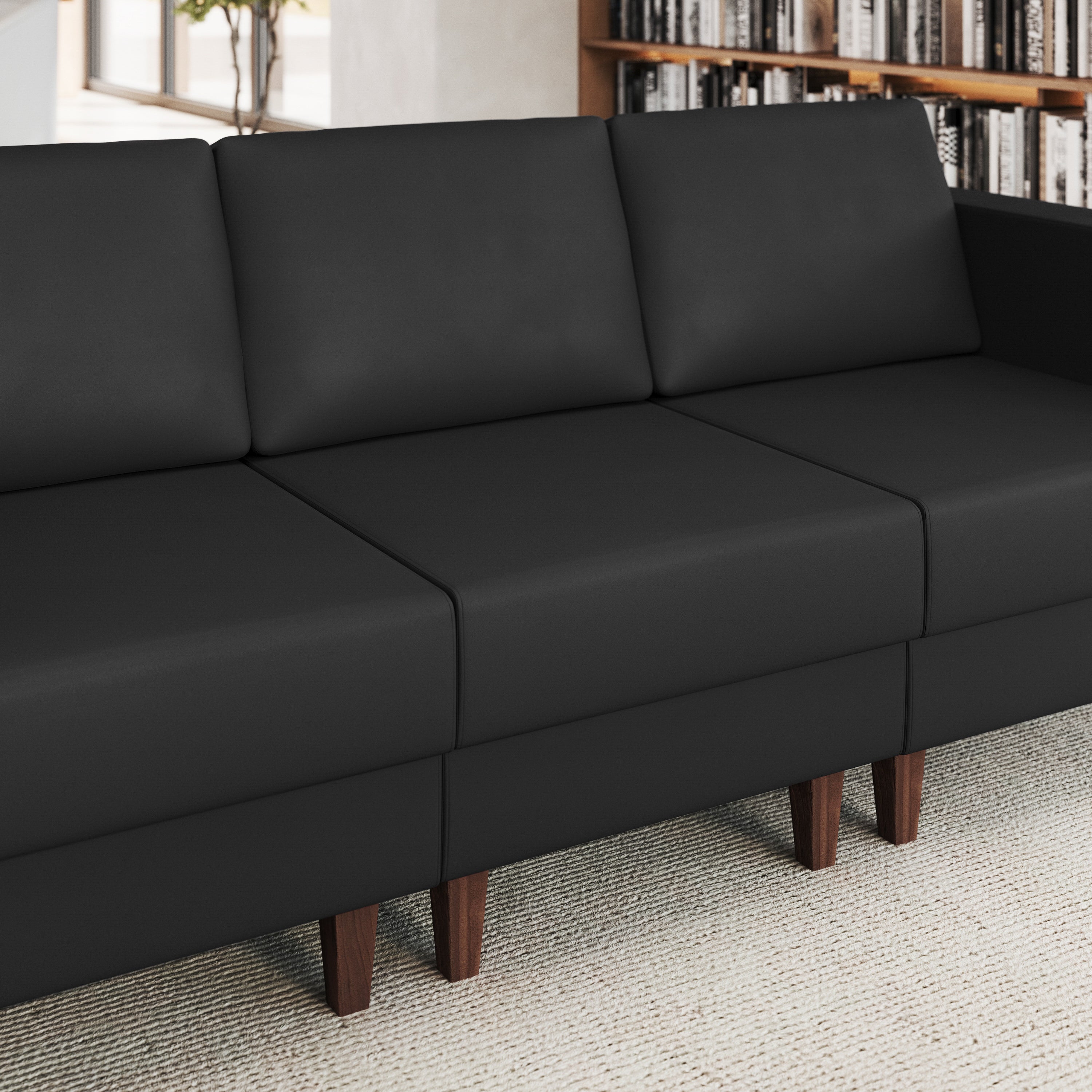 HERCULES Artemis Black LeatherSoft Middle Reception Chair with Wooden Walnut Legs with Adjustable Floor Glides