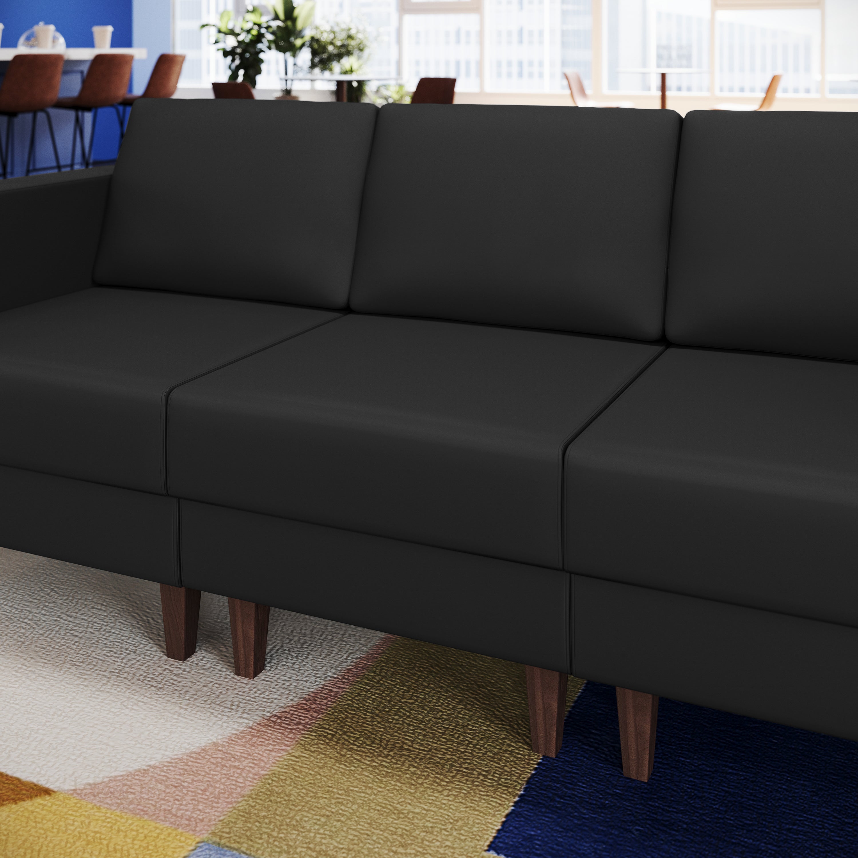 HERCULES Artemis Black LeatherSoft Middle Reception Chair with Wooden Walnut Legs with Adjustable Floor Glides