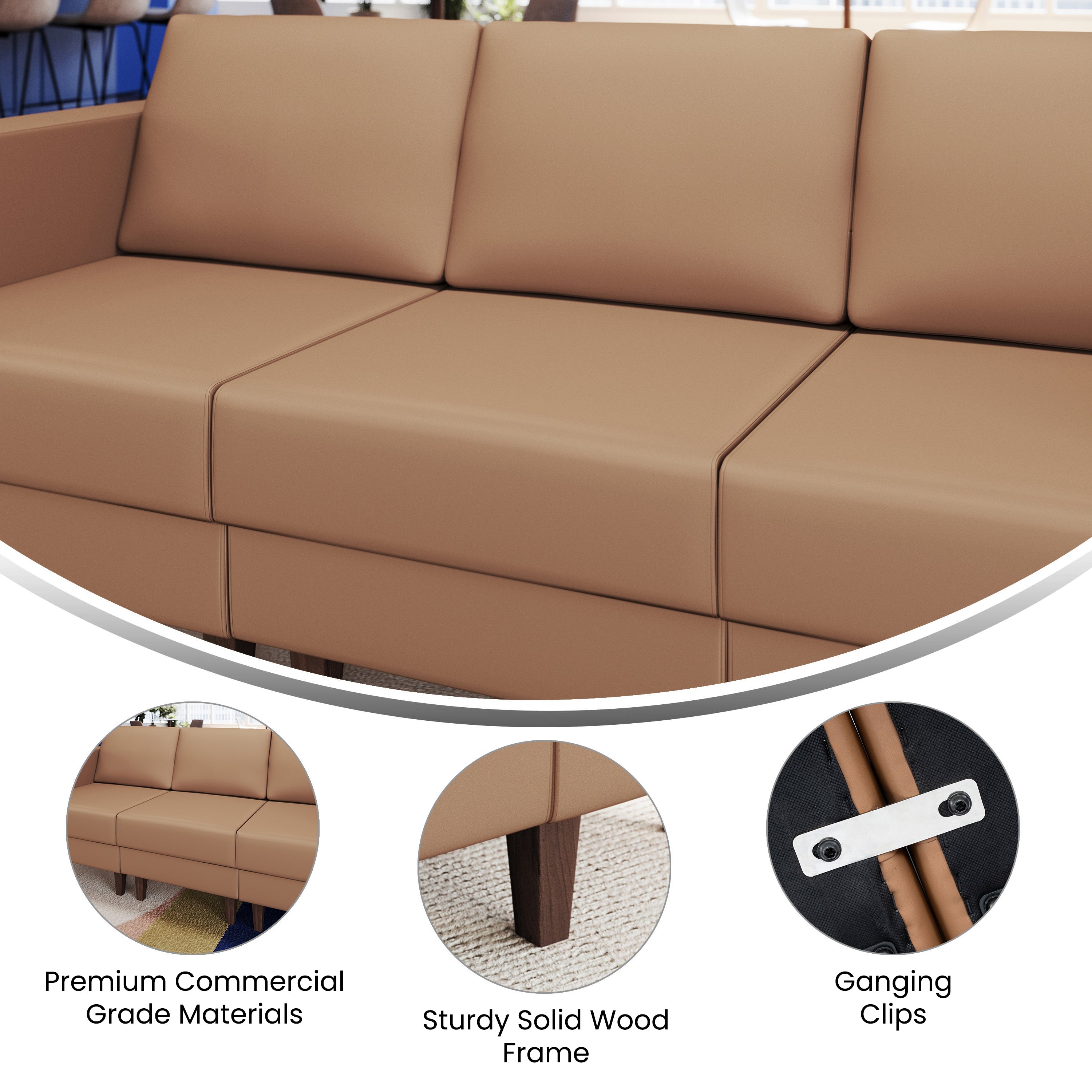 HERCULES Artemis Cognac LeatherSoft Middle Reception Chair with Wooden Walnut Legs with Adjustable Floor Glides
