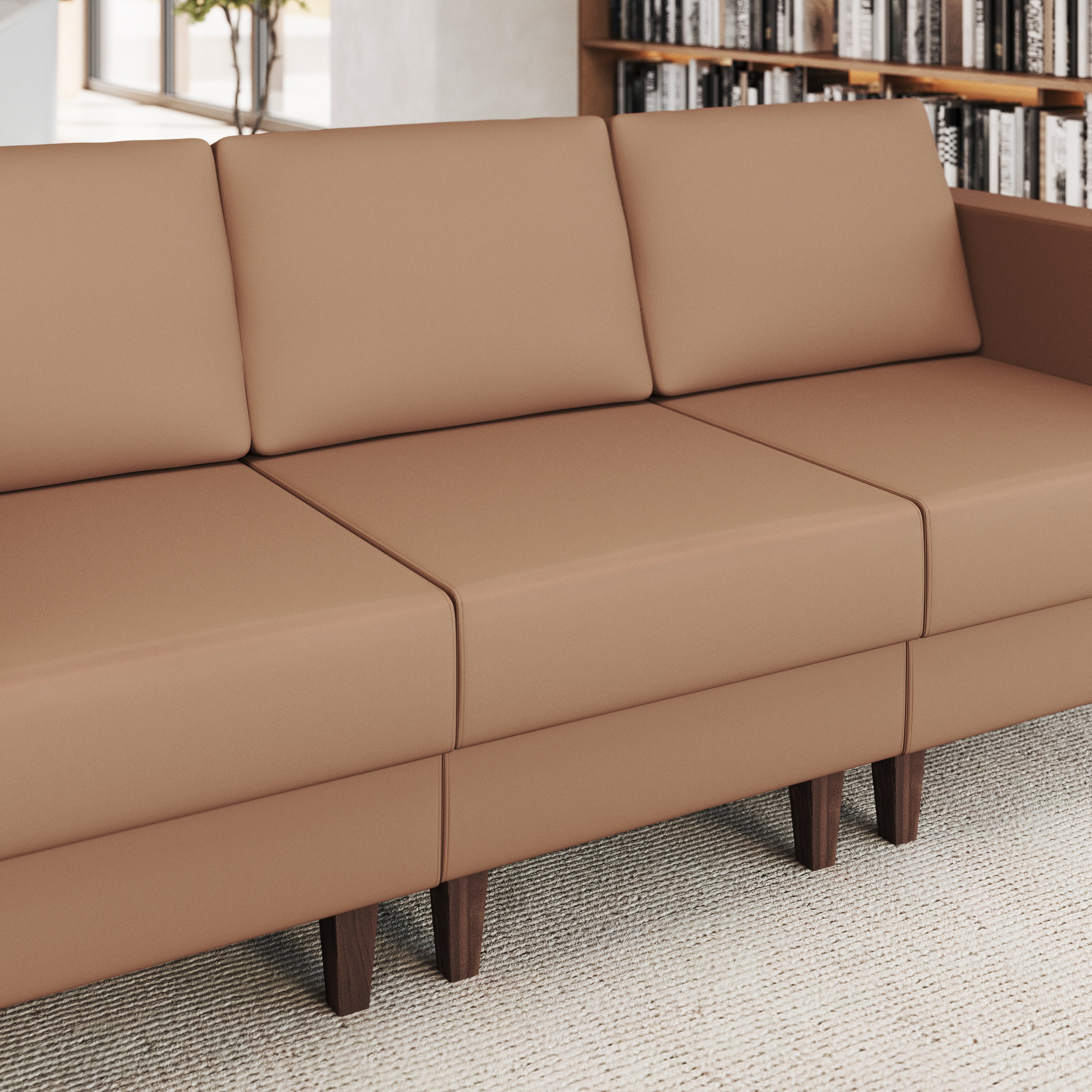 HERCULES Artemis Cognac LeatherSoft Middle Reception Chair with Wooden Walnut Legs with Adjustable Floor Glides