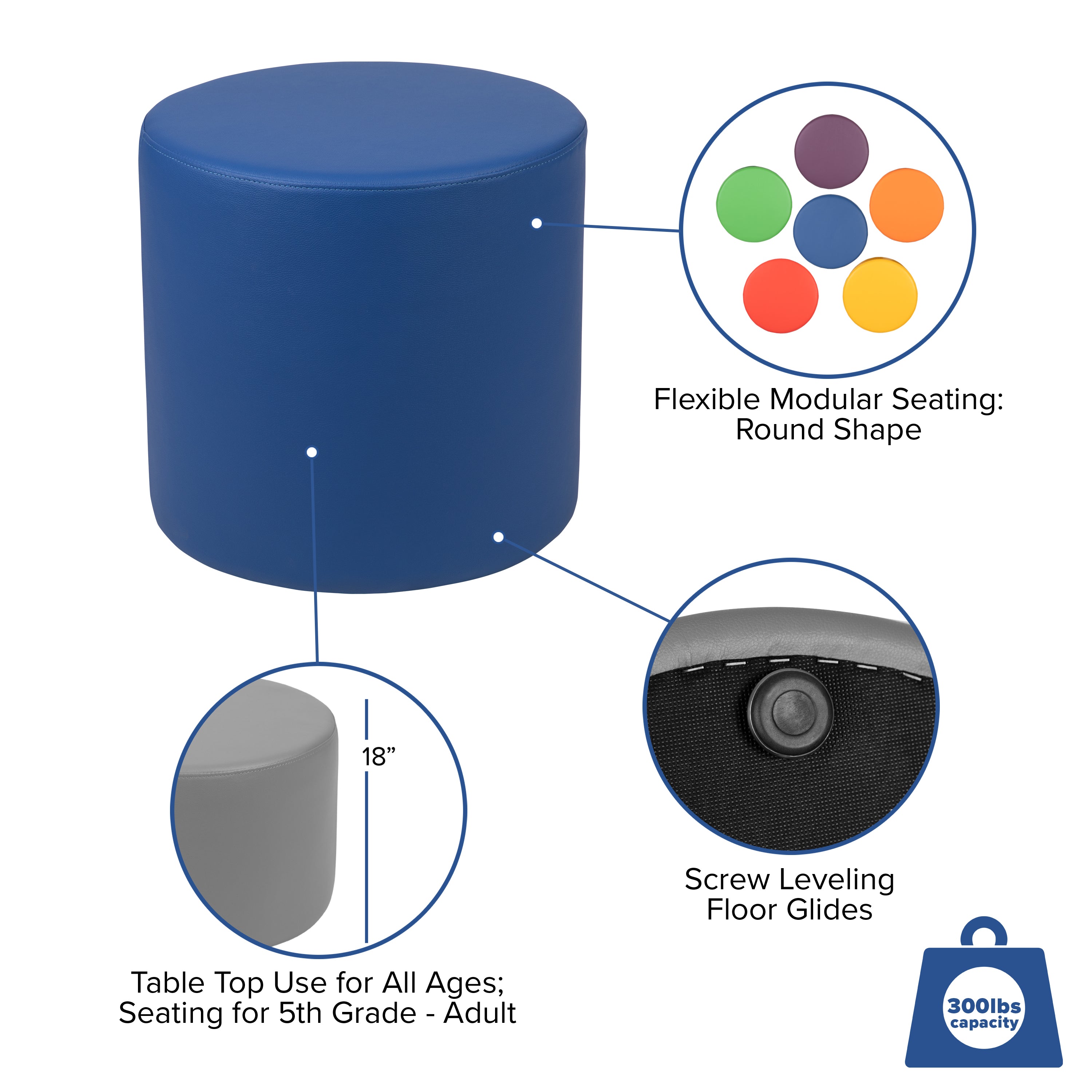 Nicholas Soft Seating Flexible Circle for Classrooms and Common Spaces - 18" Seat Height (Blue)