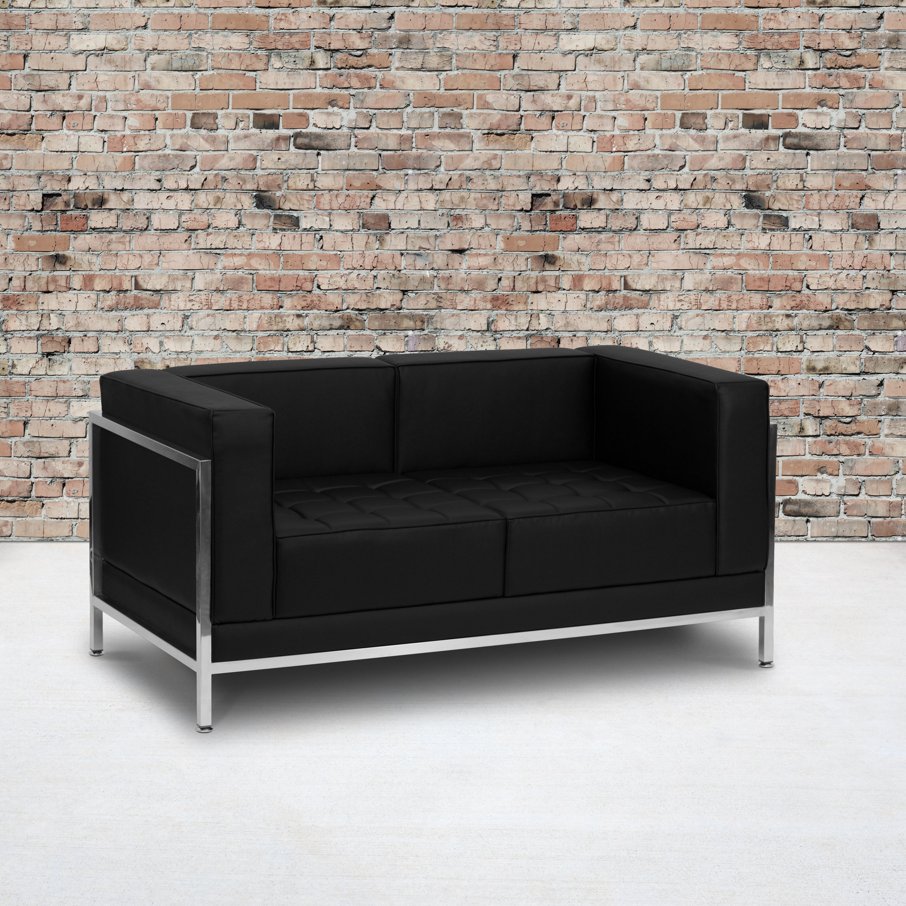 HERCULES Imagination Series Contemporary Black LeatherSoft Loveseat with Encasing Frame