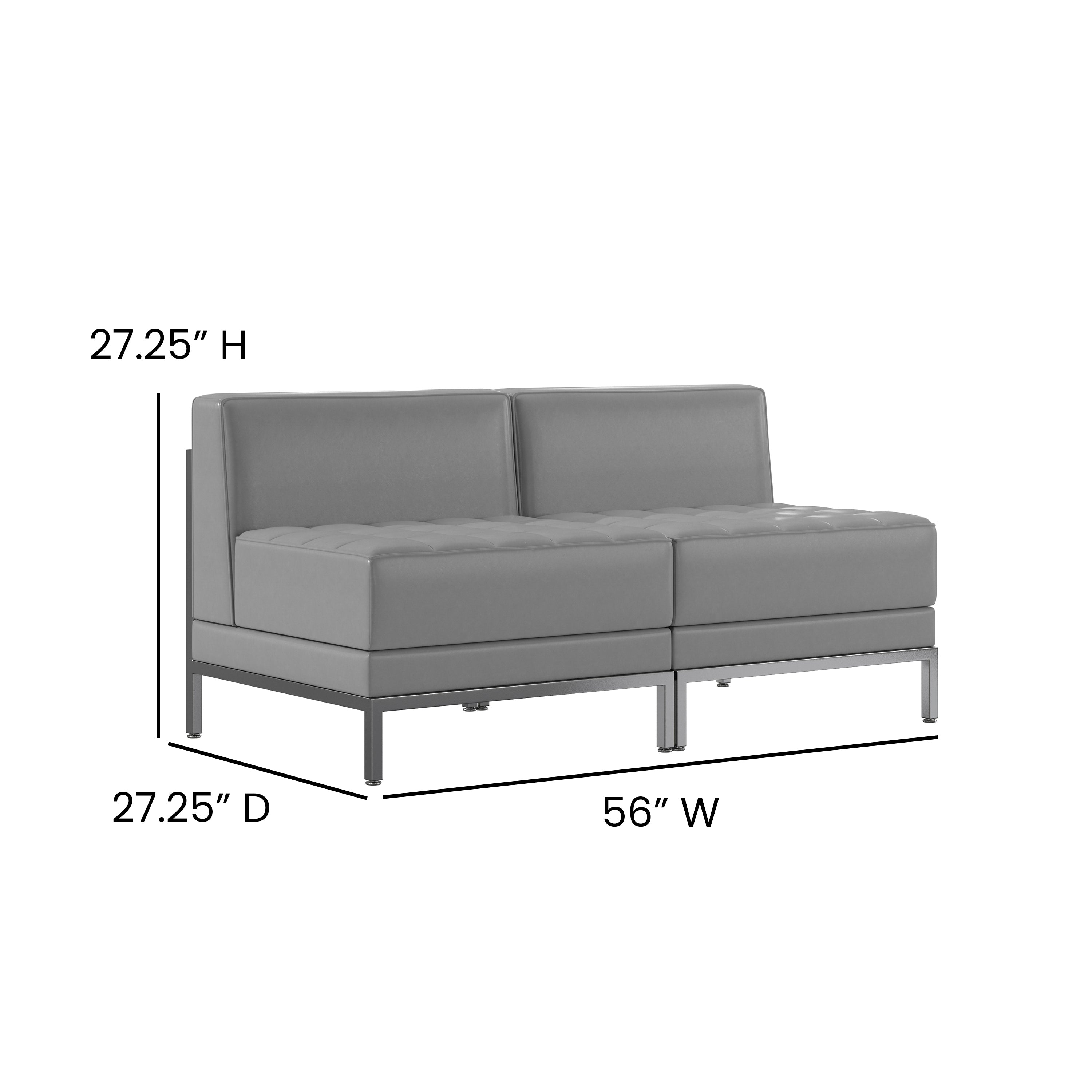 HERCULES Imagination Series 2 Piece Gray LeatherSoft Waiting Room Lounge Set with Ganging Clips - Reception Bench with Ganging Clips