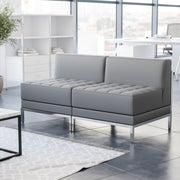 HERCULES Imagination Series 2 Piece Gray LeatherSoft Waiting Room Lounge Set with Ganging Clips - Reception Bench with Ganging Clips