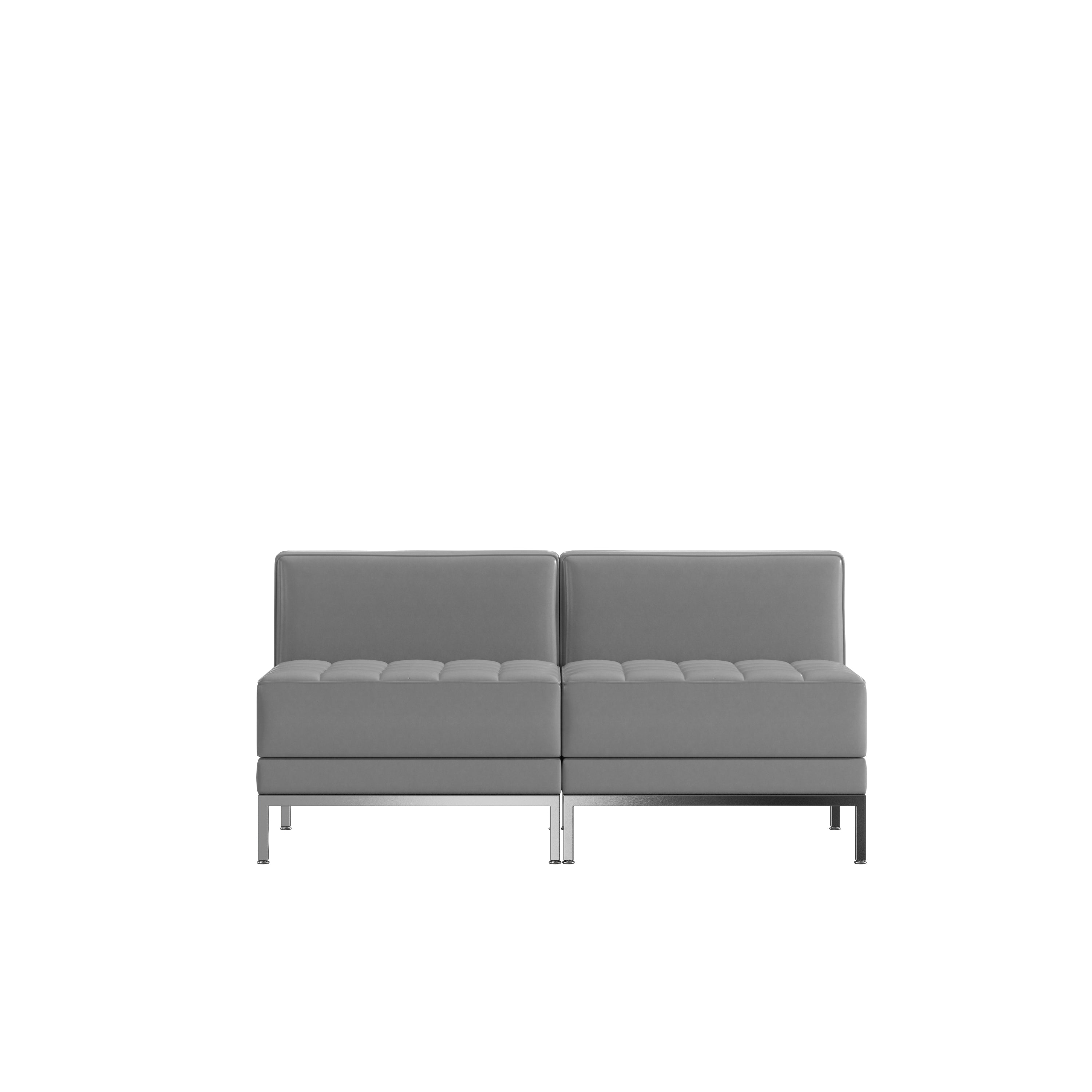 HERCULES Imagination Series 2 Piece Gray LeatherSoft Waiting Room Lounge Set with Ganging Clips - Reception Bench with Ganging Clips