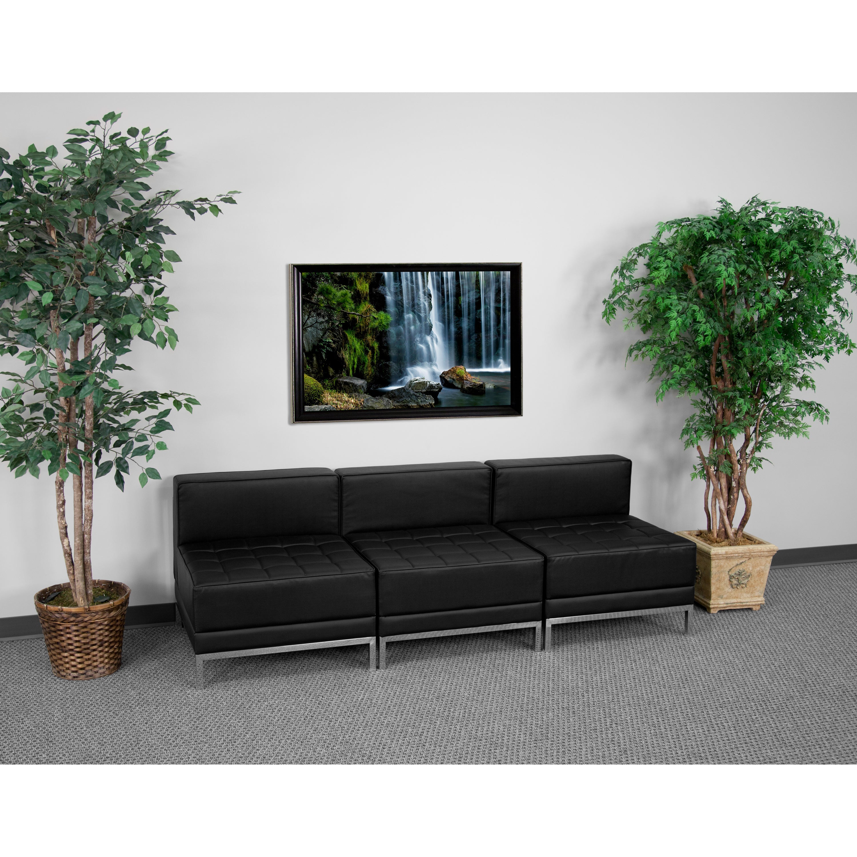 HERCULES Imagination Series Black LeatherSoft Lounge Set with Ganging Clips, 3 Pieces