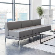HERCULES Imagination Series 3 Piece Gray LeatherSoft Waiting Room Lounge Set with Ganging Clips - Reception Bench with Ganging Clips