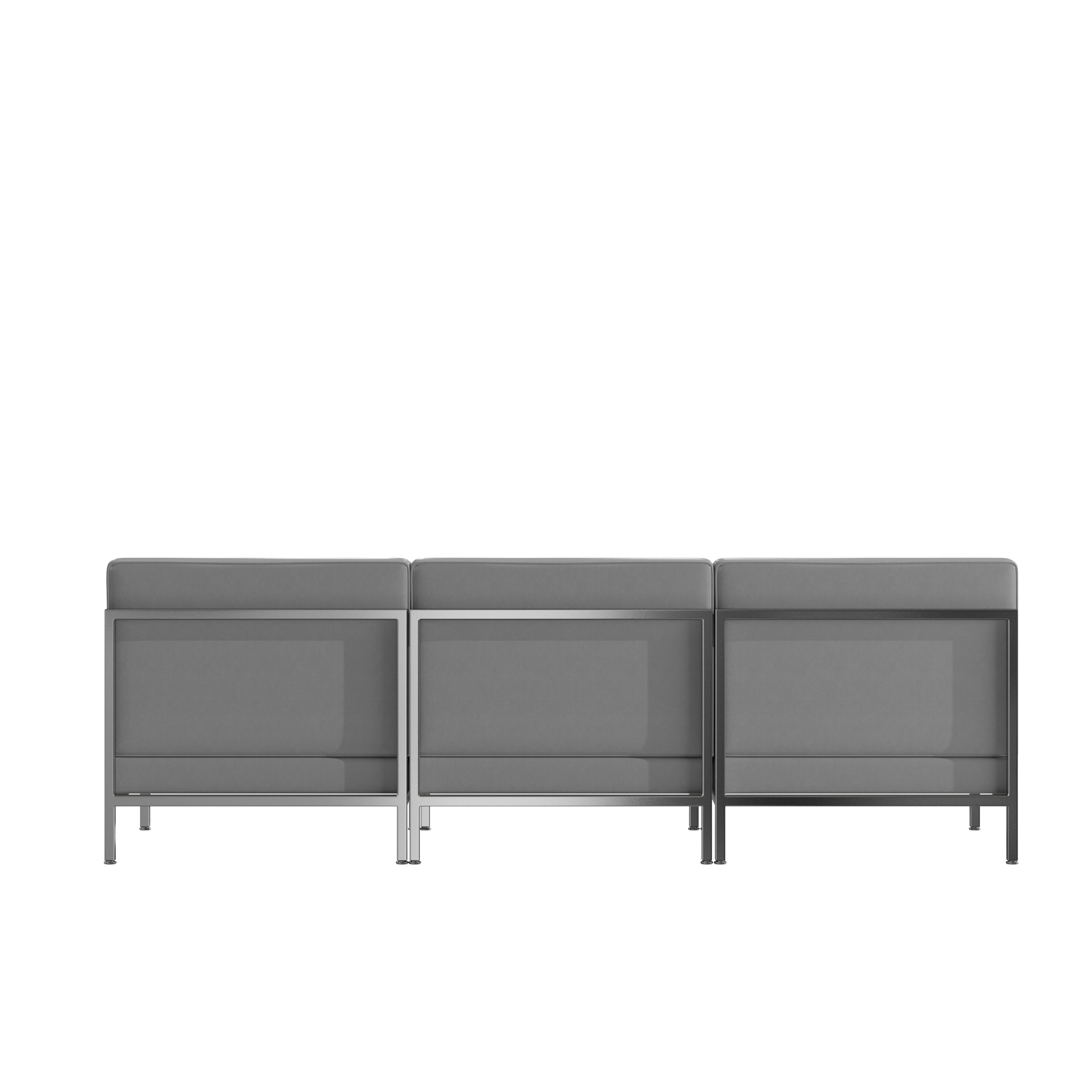 HERCULES Imagination Series 3 Piece Gray LeatherSoft Waiting Room Lounge Set with Ganging Clips - Reception Bench with Ganging Clips