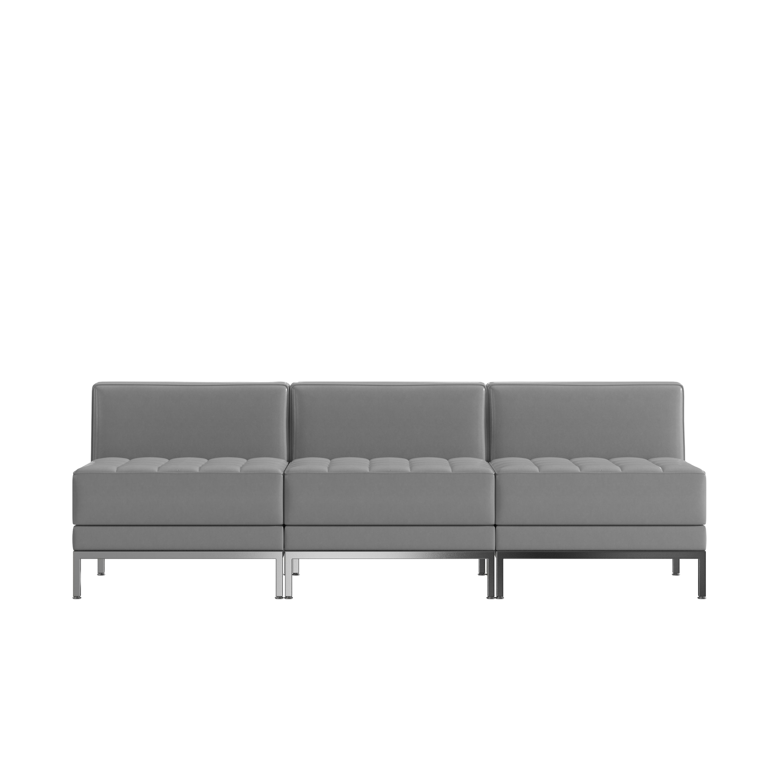 HERCULES Imagination Series 3 Piece Gray LeatherSoft Waiting Room Lounge Set with Ganging Clips - Reception Bench with Ganging Clips