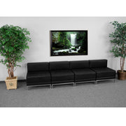 HERCULES Imagination Series Black LeatherSoft Lounge Set with Ganging Clips, 4 Pieces