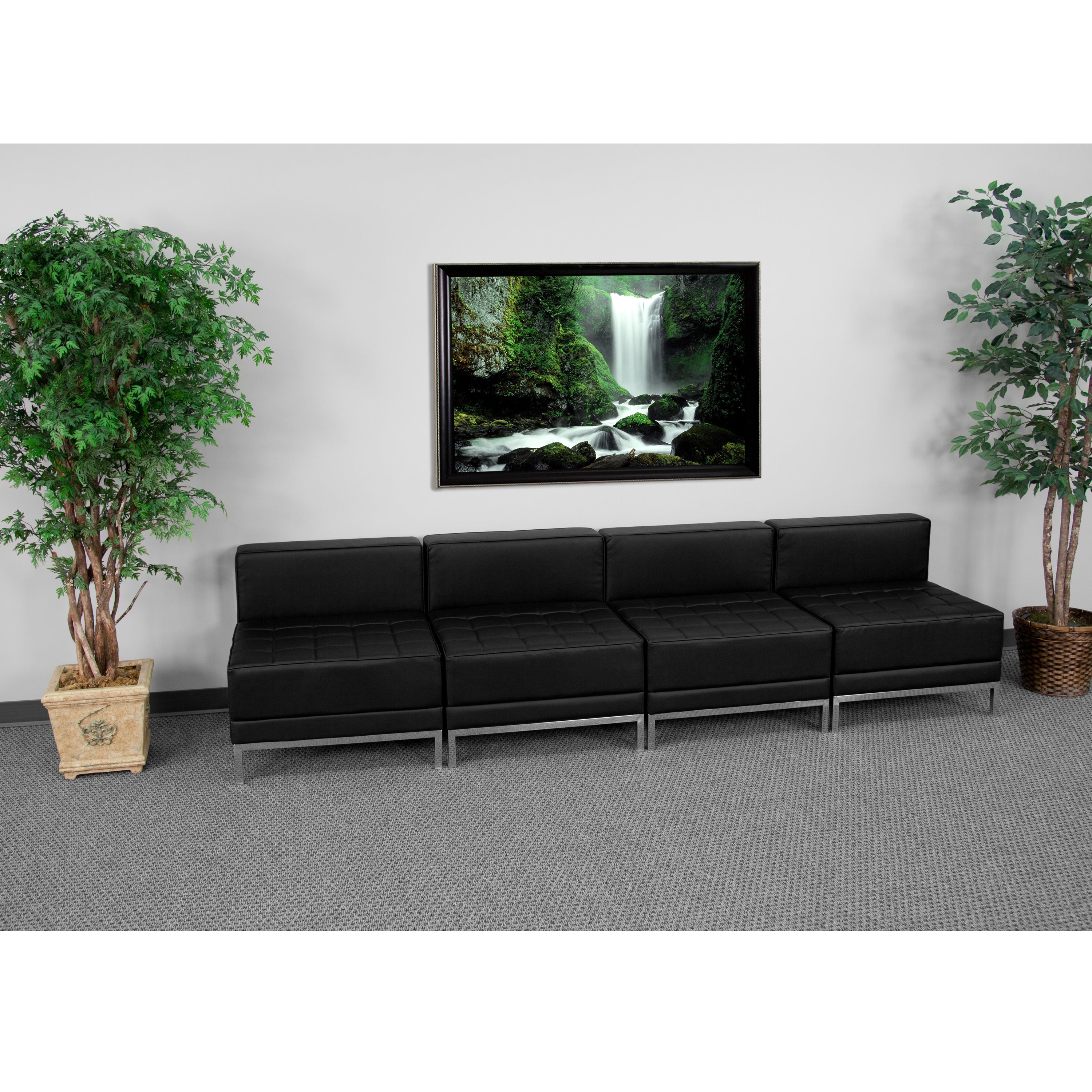 HERCULES Imagination Series Black LeatherSoft Lounge Set with Ganging Clips, 4 Pieces