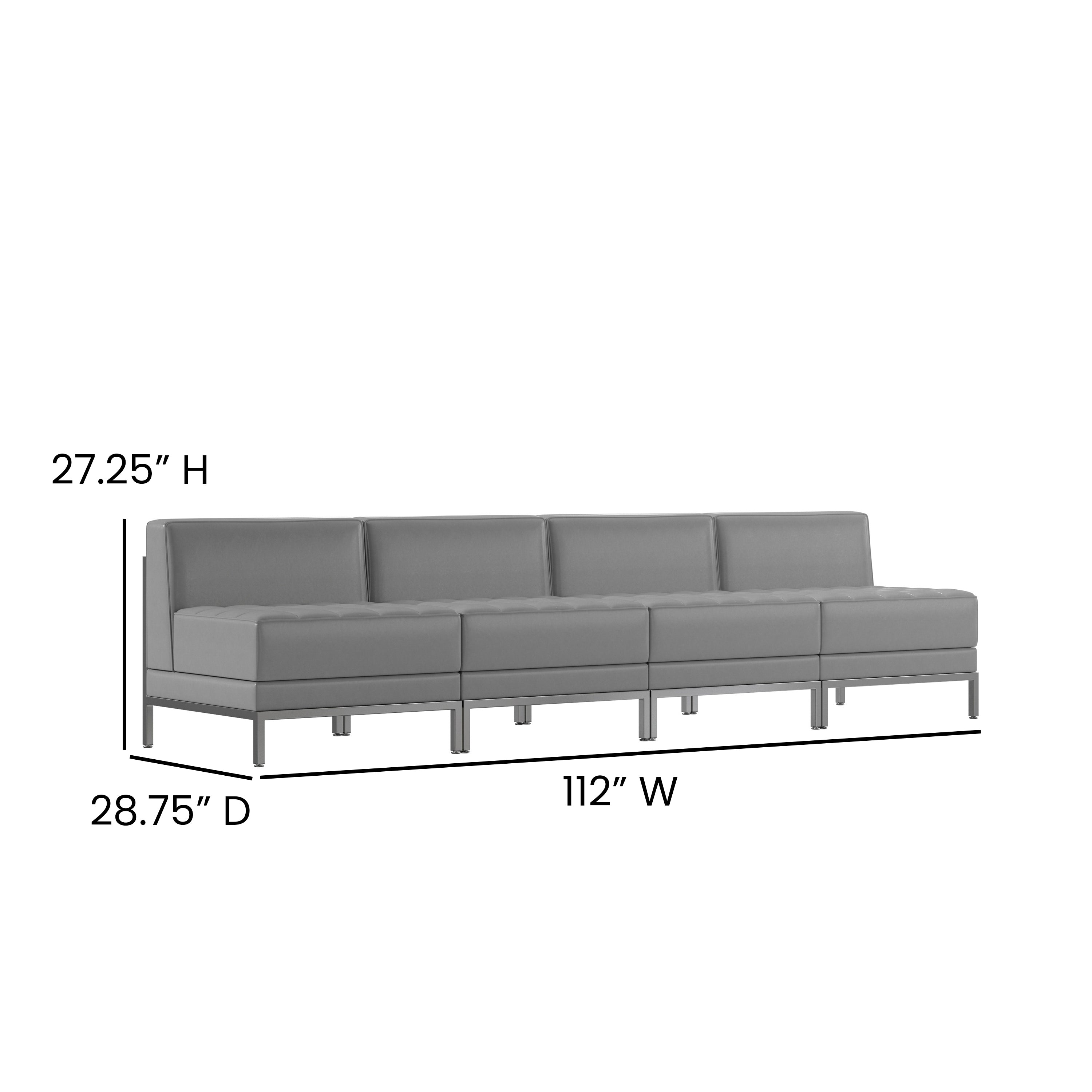 HERCULES Imagination Series 4 Piece Gray LeatherSoft Waiting Room Lounge Set with Ganging Clips - Reception Bench with Ganging Clips