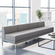 HERCULES Imagination Series 4 Piece Gray LeatherSoft Waiting Room Lounge Set with Ganging Clips - Reception Bench with Ganging Clips