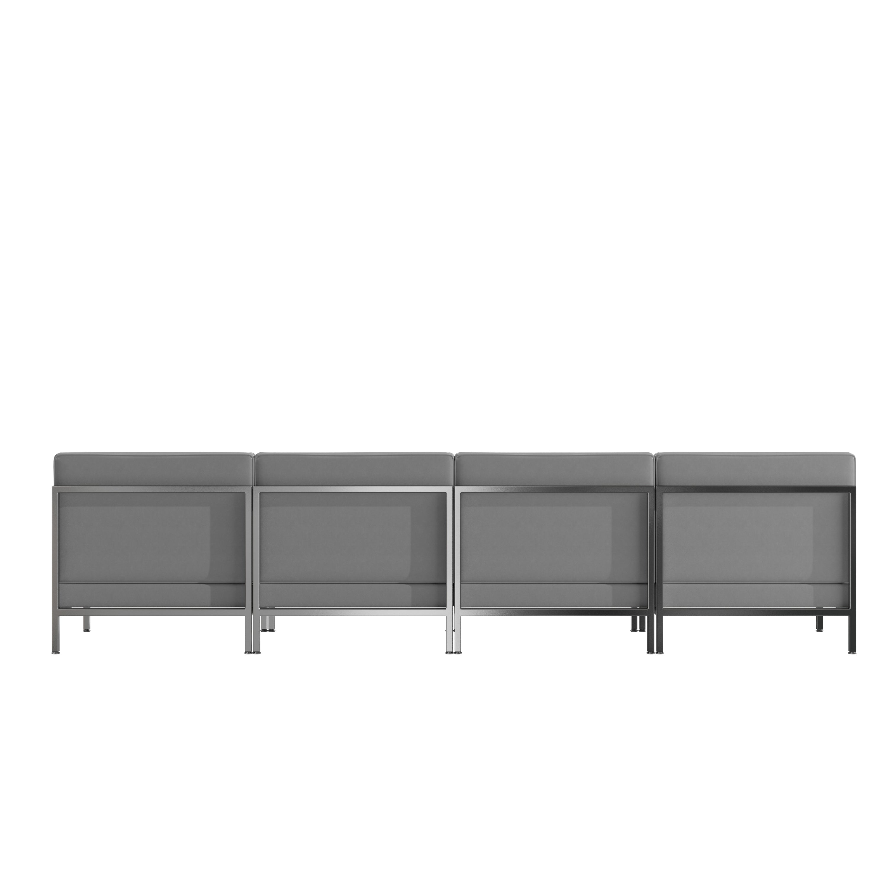 HERCULES Imagination Series 4 Piece Gray LeatherSoft Waiting Room Lounge Set with Ganging Clips - Reception Bench with Ganging Clips