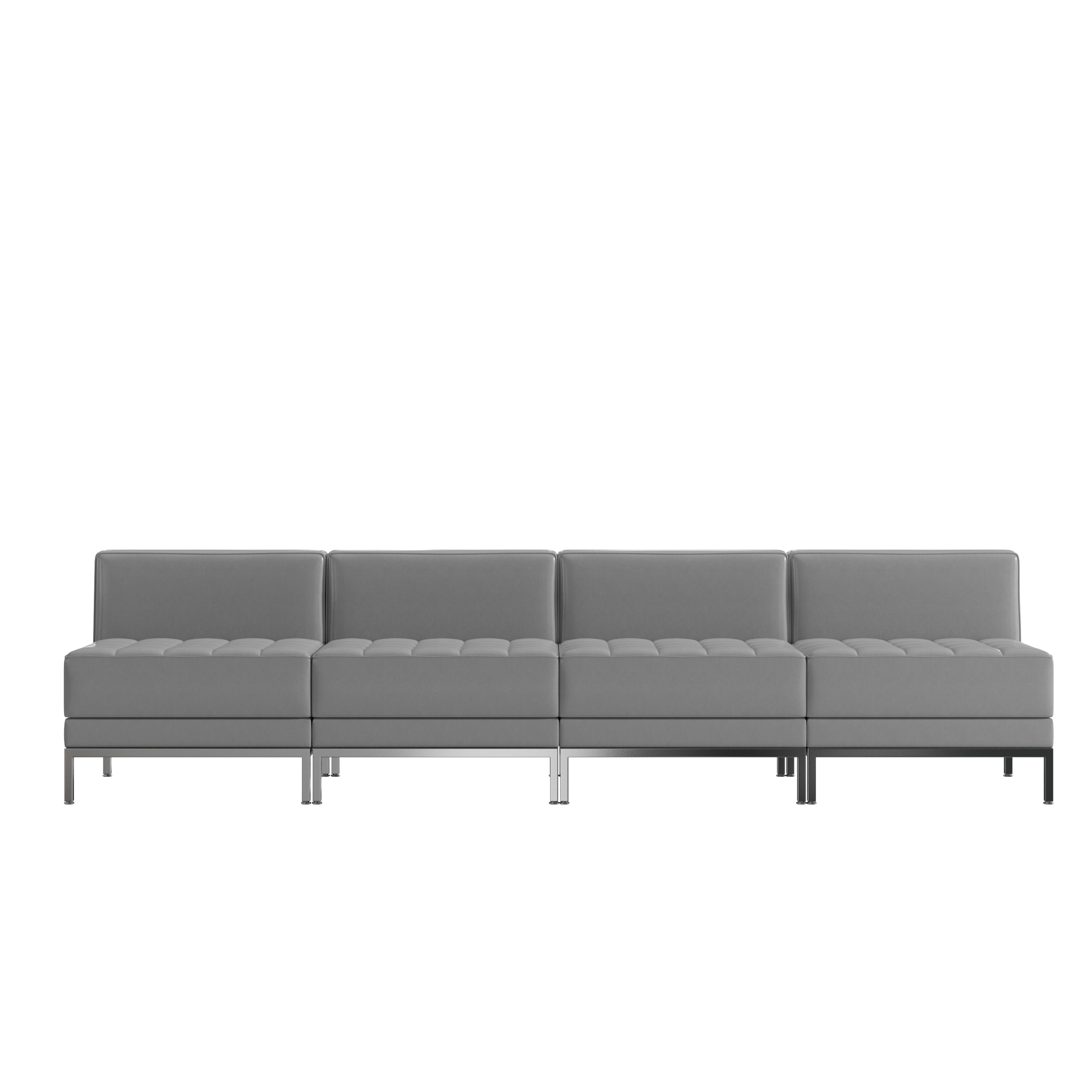 HERCULES Imagination Series 4 Piece Gray LeatherSoft Waiting Room Lounge Set with Ganging Clips - Reception Bench with Ganging Clips