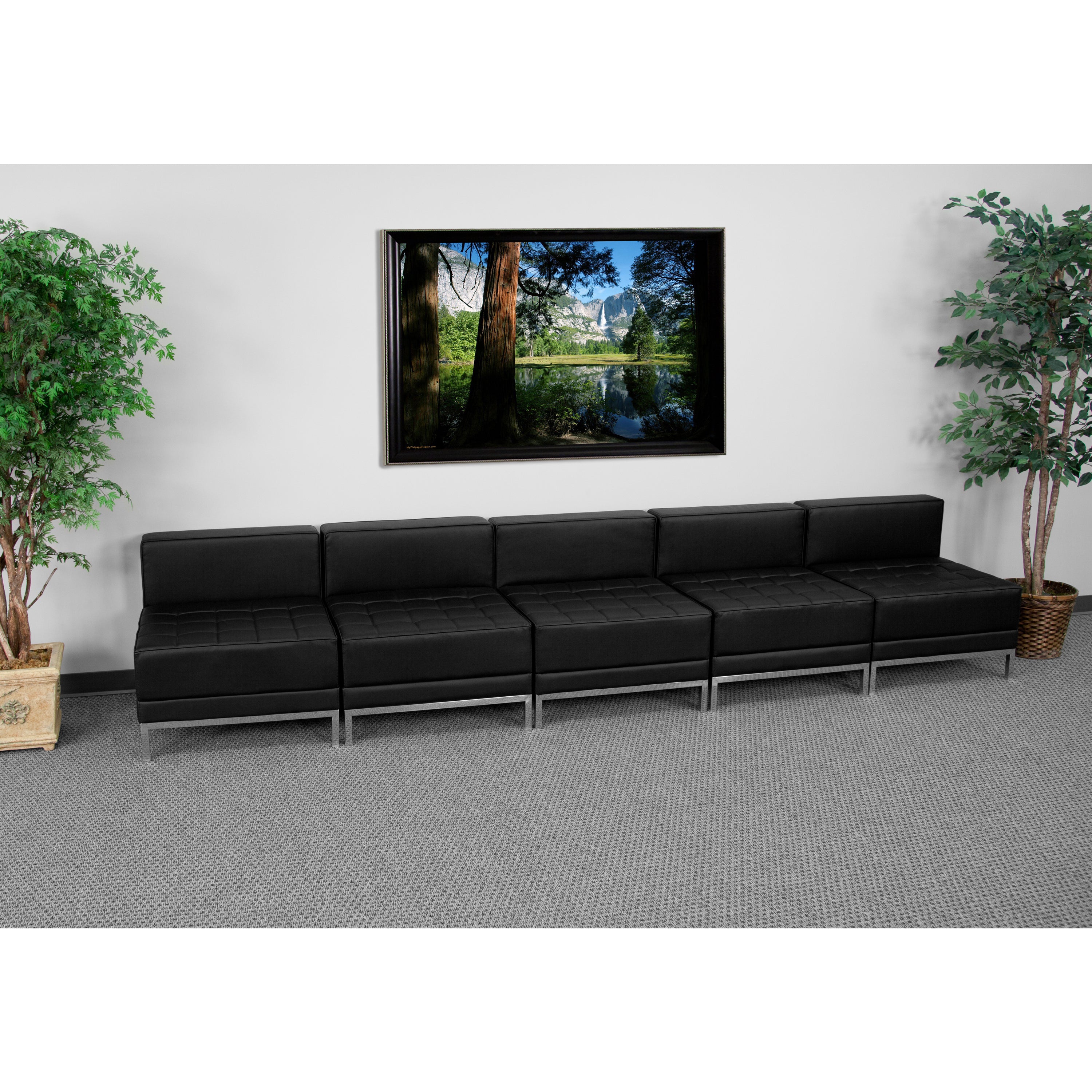 HERCULES Imagination Series Black LeatherSoft Lounge Set with Ganging Clips, 5 Pieces