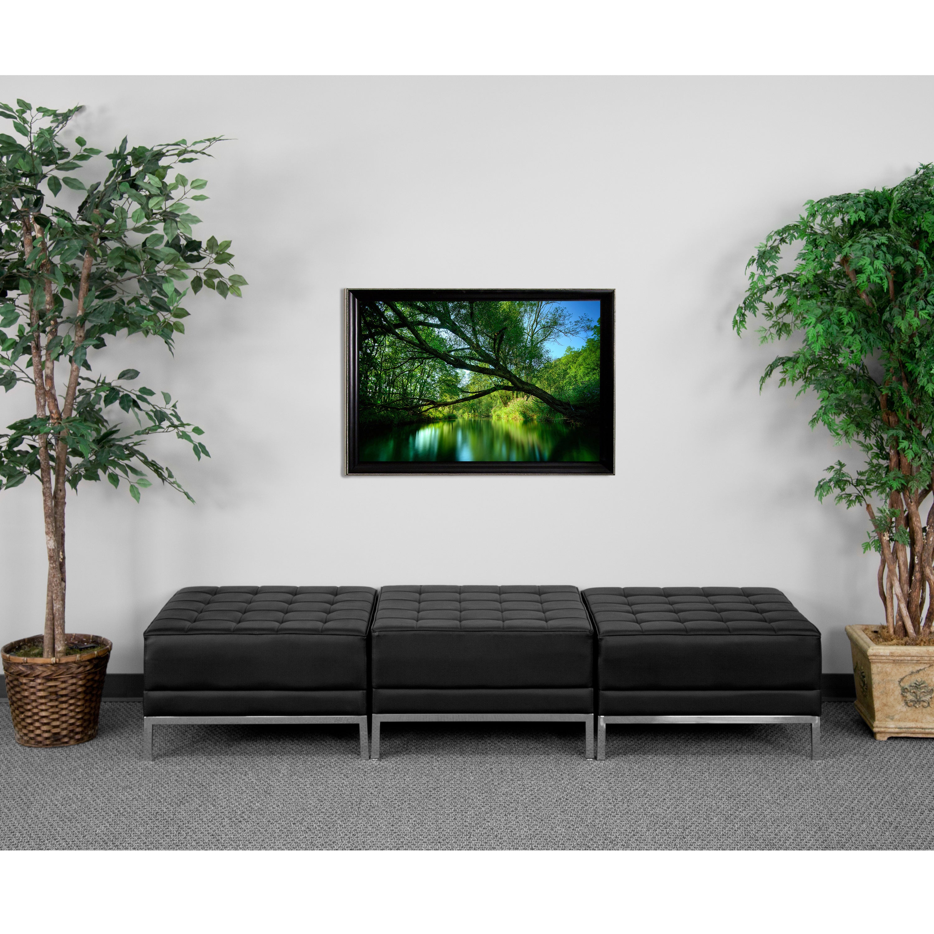 HERCULES Imagination Series Black LeatherSoft Three Seat Bench with Ganging Clips