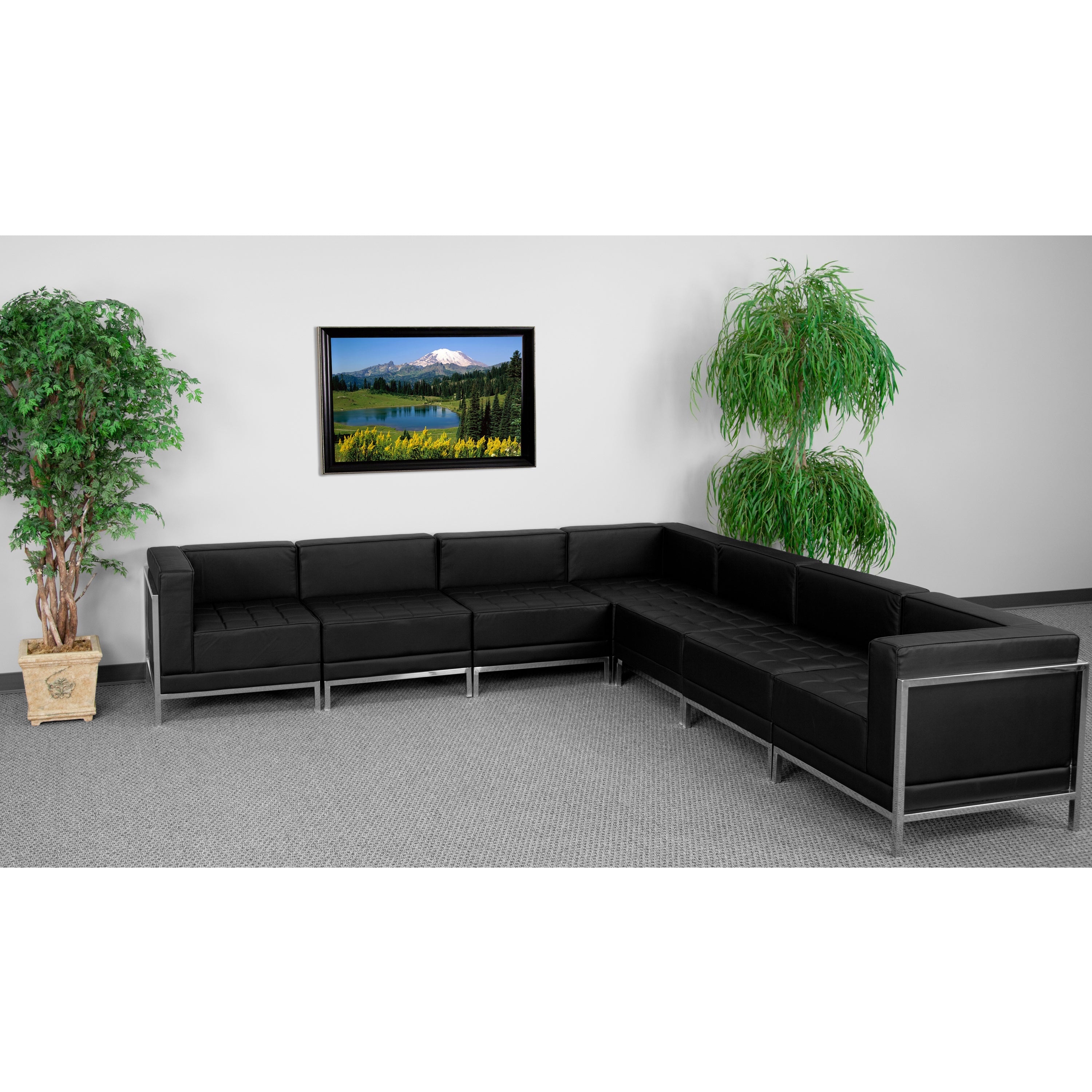 HERCULES Imagination Series Black LeatherSoft Sectional Configuration with Ganging Clips, 7 Pieces