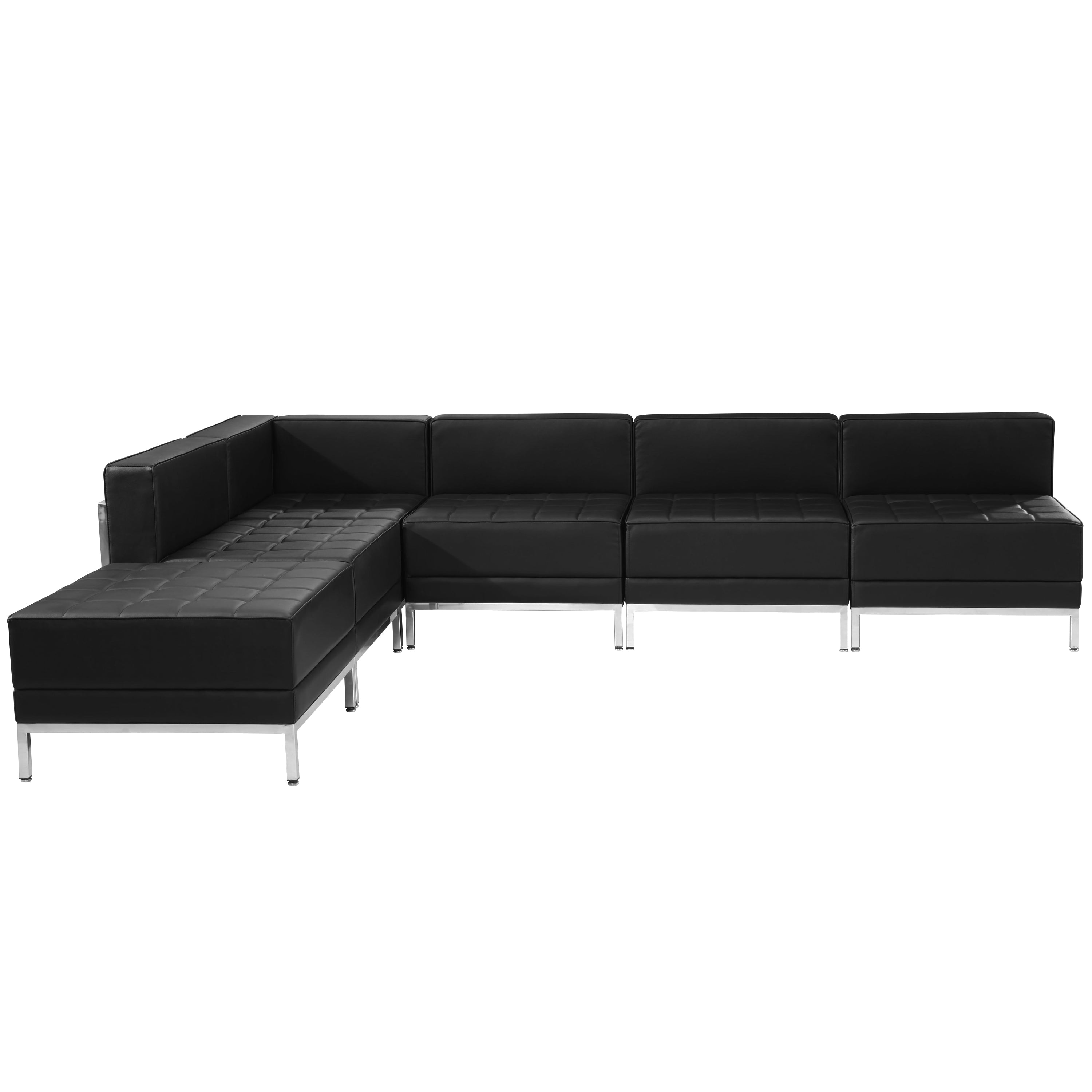 HERCULES Imagination Series Black LeatherSoft Sectional Configuration with Ganging Clips, 6 Pieces