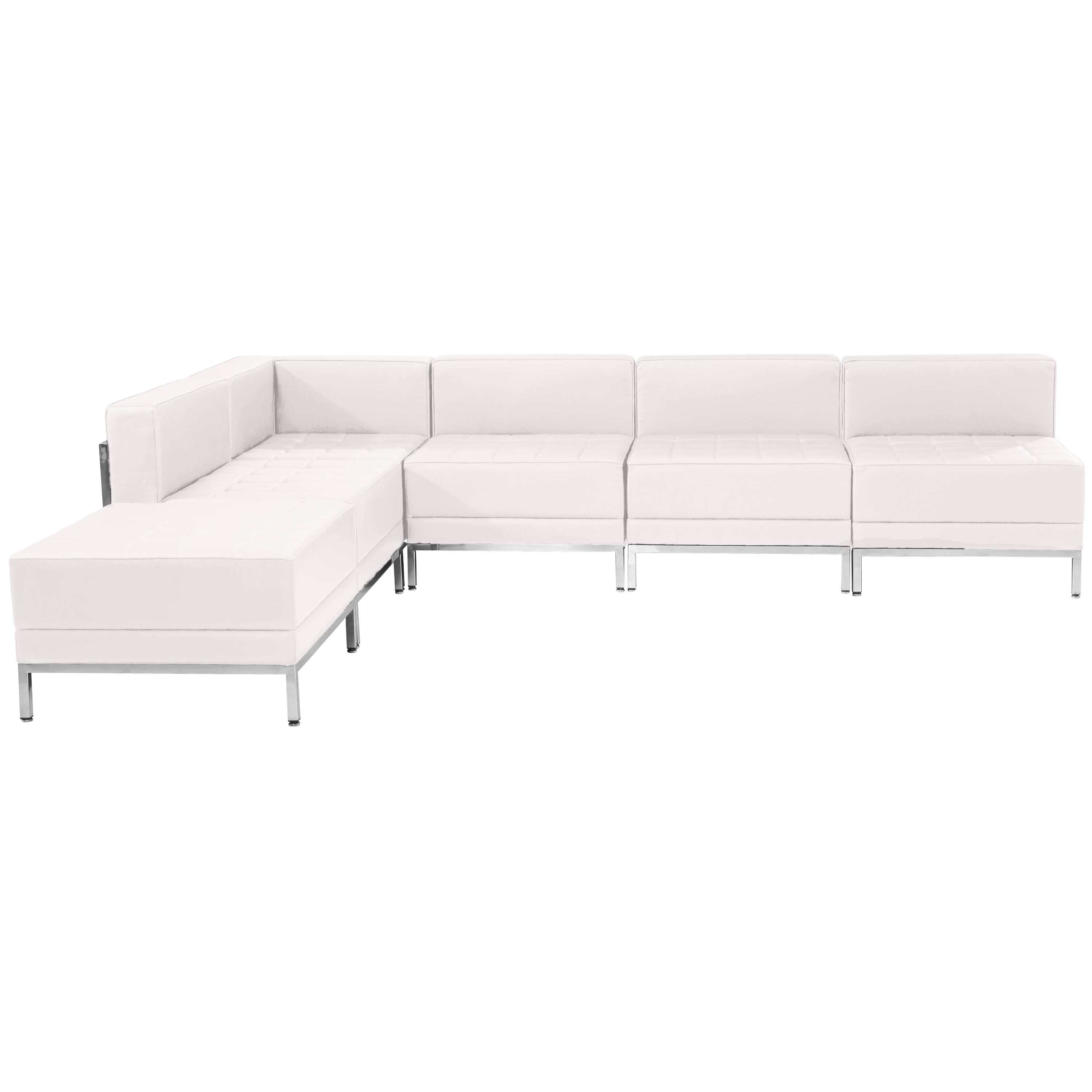 HERCULES Imagination Series Melrose White LeatherSoft Sectional Configuration with Ganging Clips, 6 Pieces