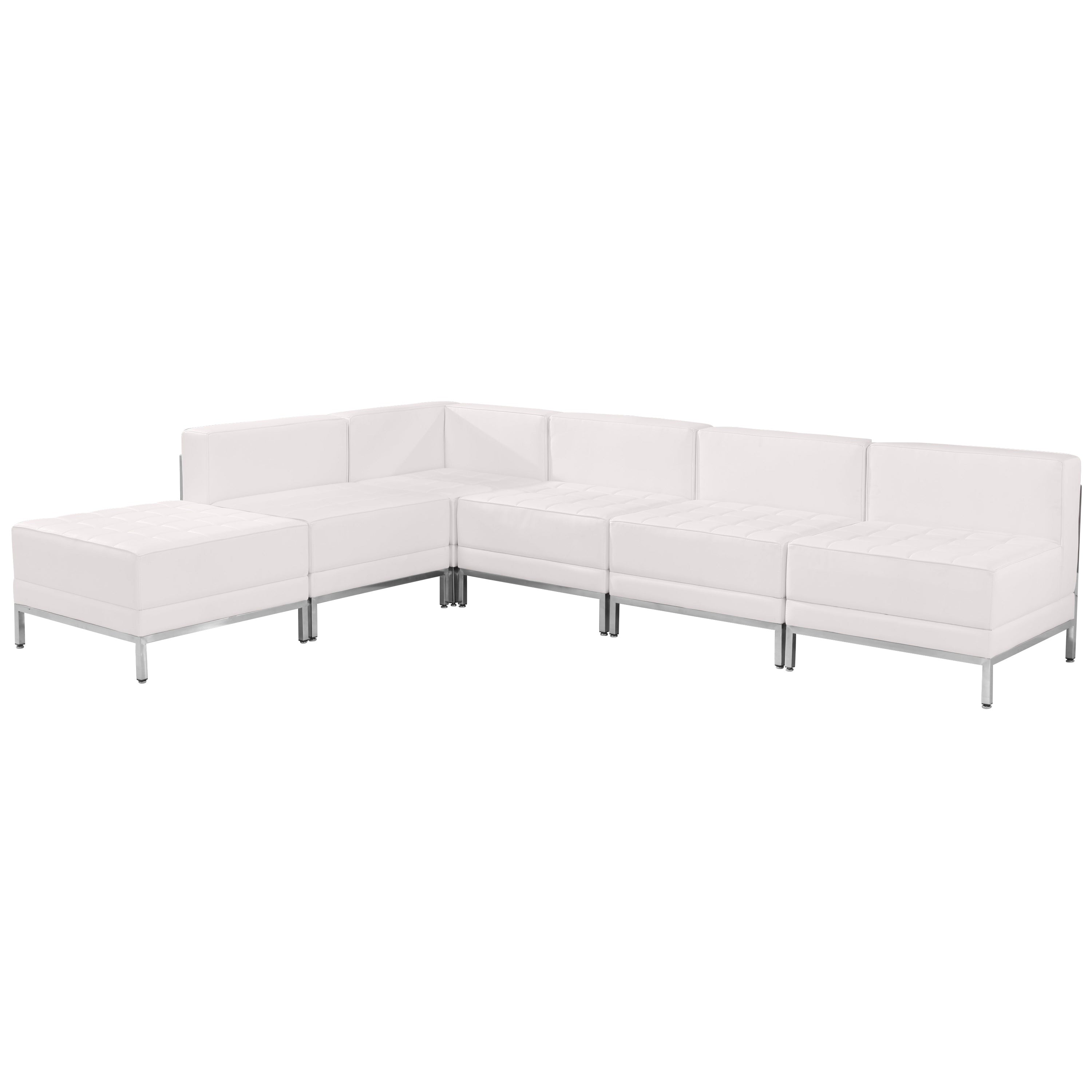 HERCULES Imagination Series Melrose White LeatherSoft Sectional Configuration with Ganging Clips, 6 Pieces