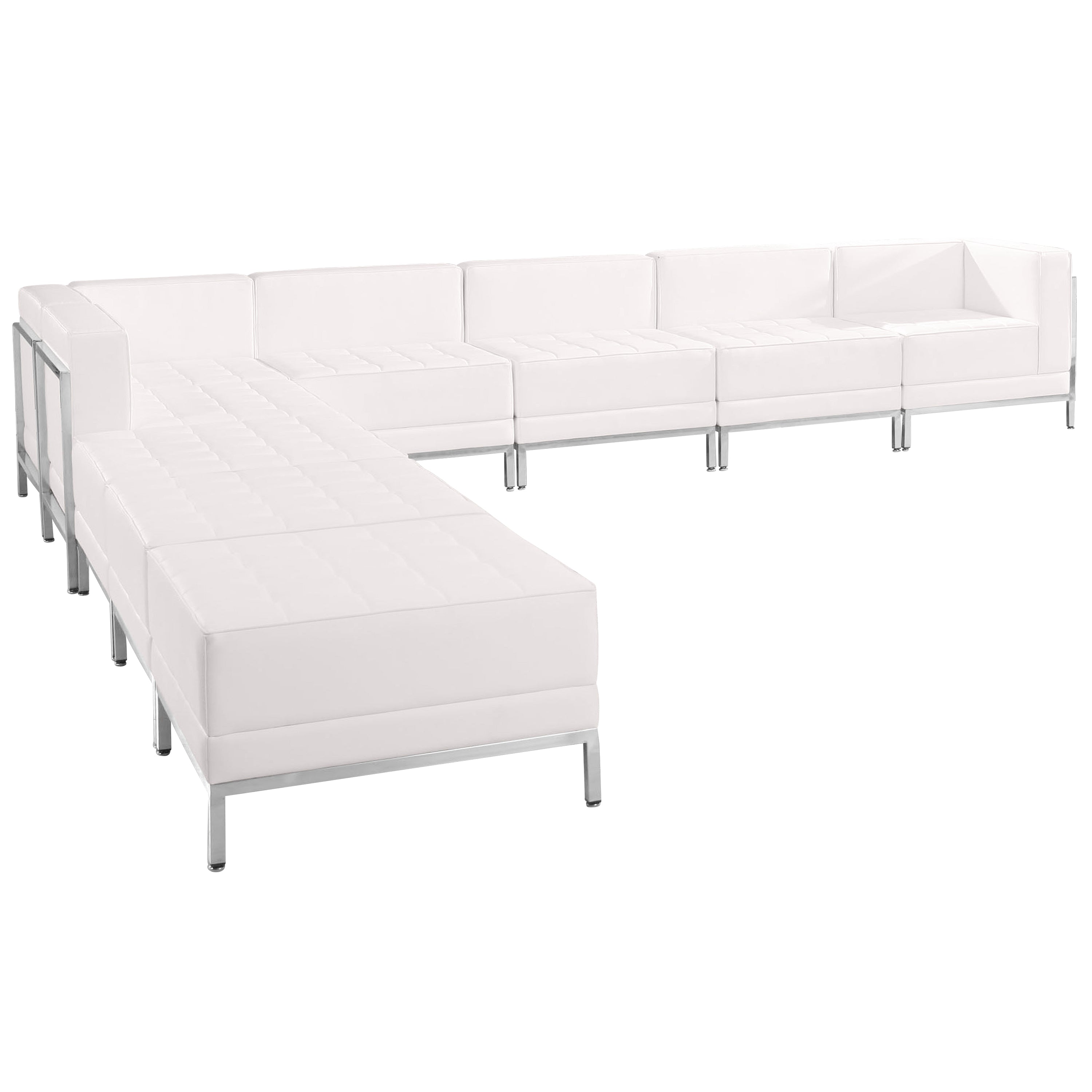 HERCULES Imagination Series Melrose White LeatherSoft Sectional Configuration with Ganging Clips, 9 Pieces