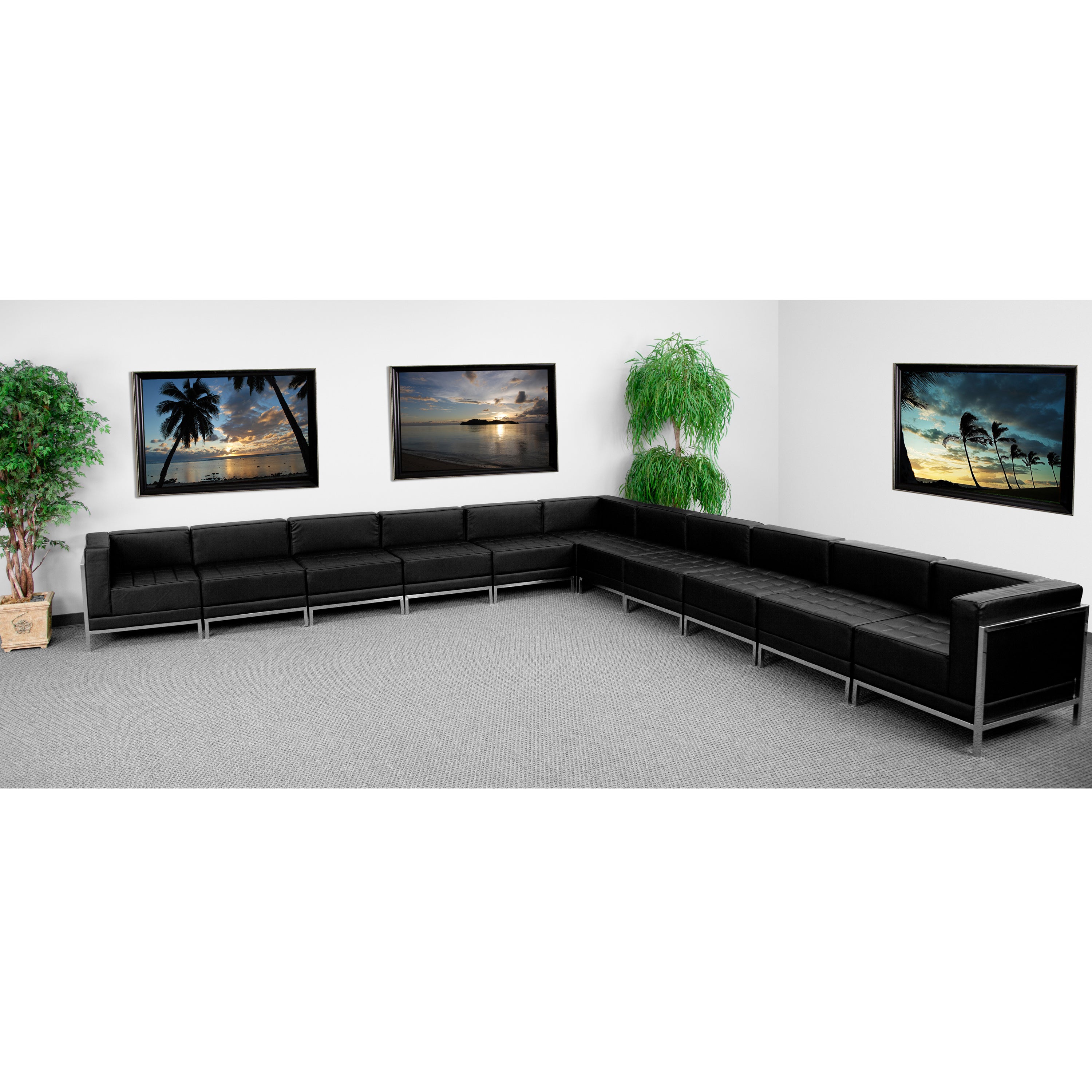 HERCULES Imagination Series Black LeatherSoft Sectional Configuration with Ganging Clips, 11 Pieces
