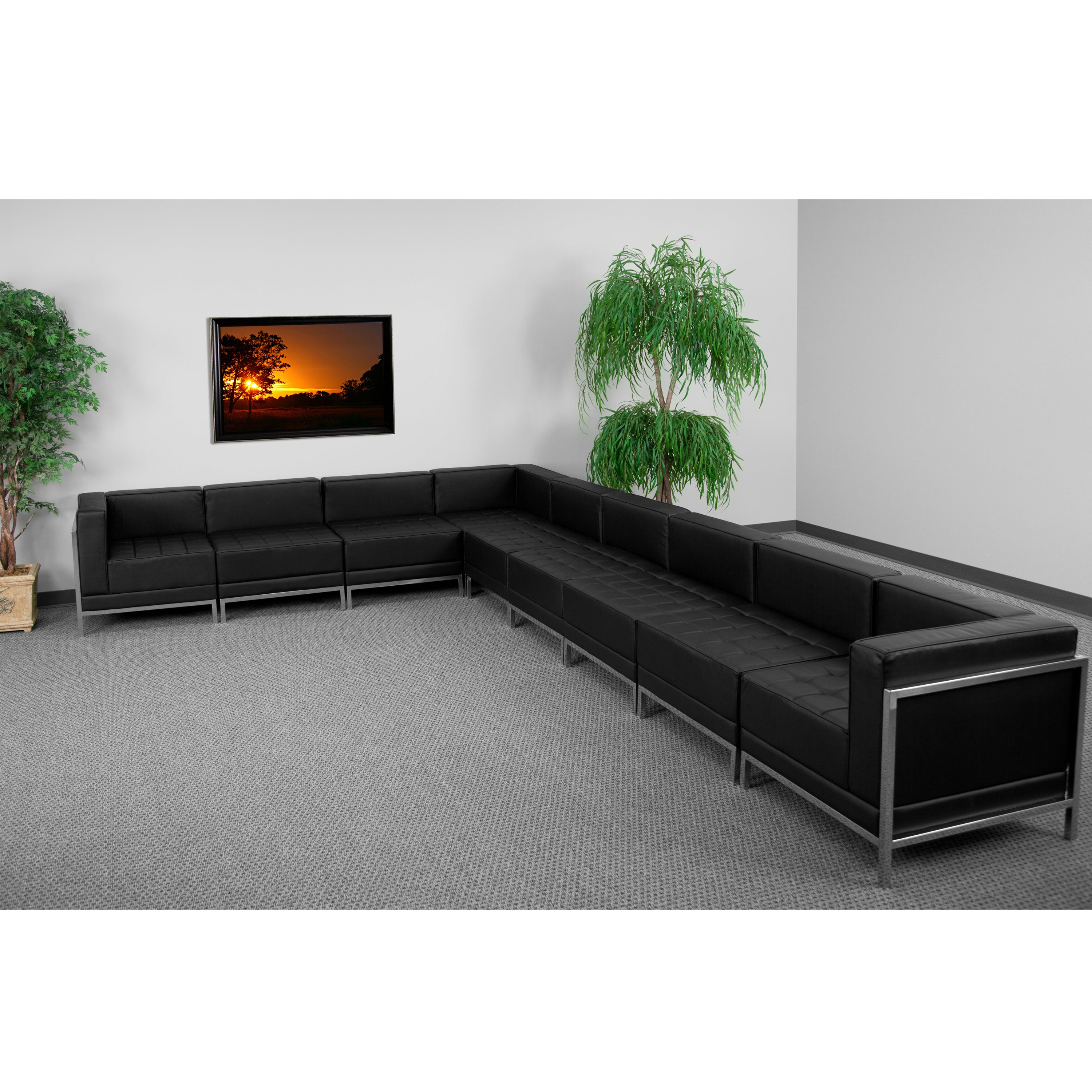 HERCULES Imagination Series Black LeatherSoft Sectional Configuration with Ganging Clips, 9 Pieces