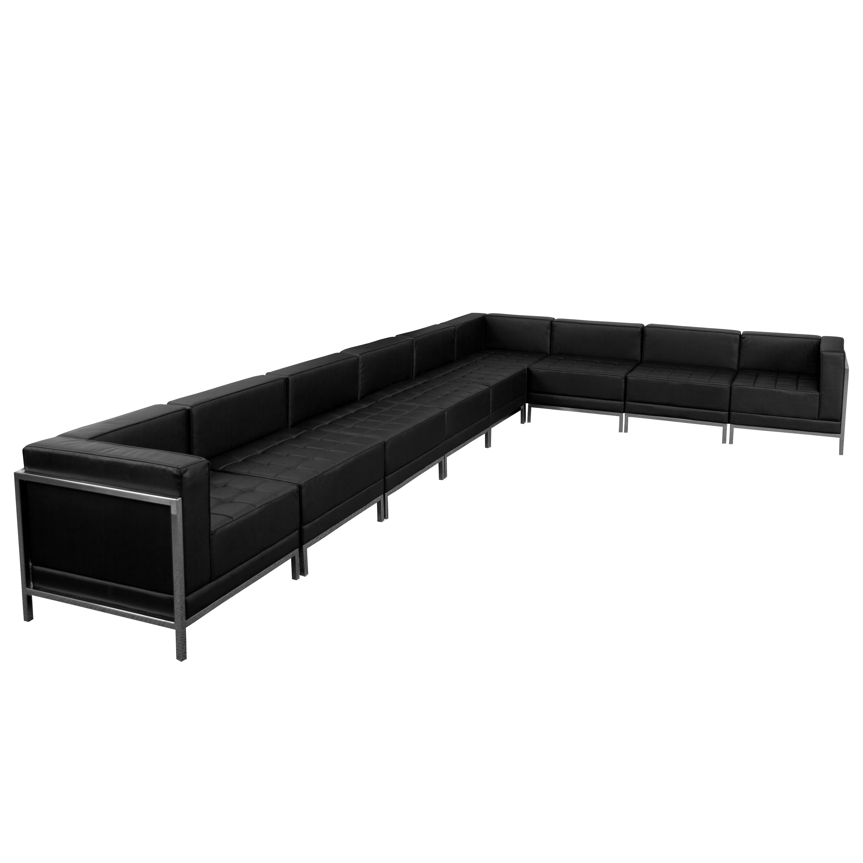 HERCULES Imagination Series Black LeatherSoft Sectional Configuration with Ganging Clips, 9 Pieces