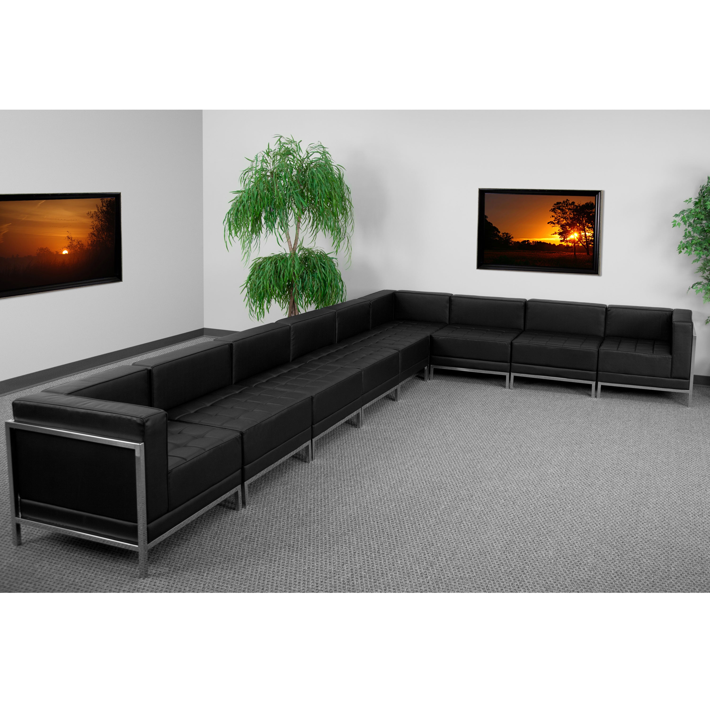 HERCULES Imagination Series Black LeatherSoft Sectional Configuration with Ganging Clips, 9 Pieces