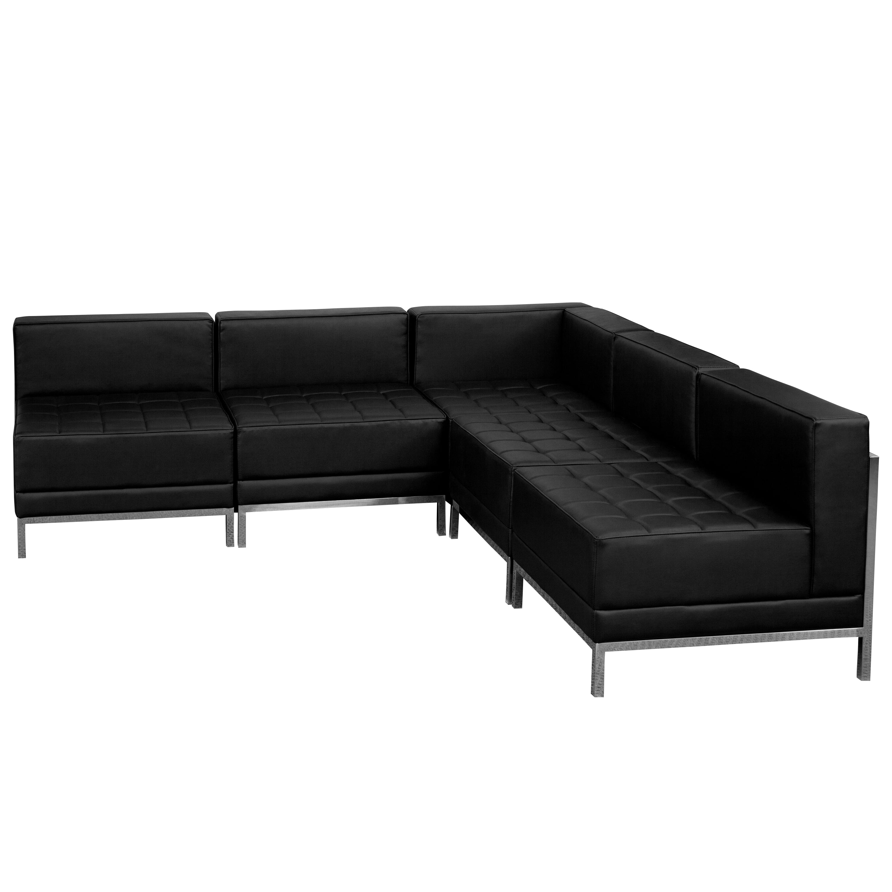 HERCULES Imagination Series Black LeatherSoft Sectional Configuration with Ganging Clips, 5 Pieces
