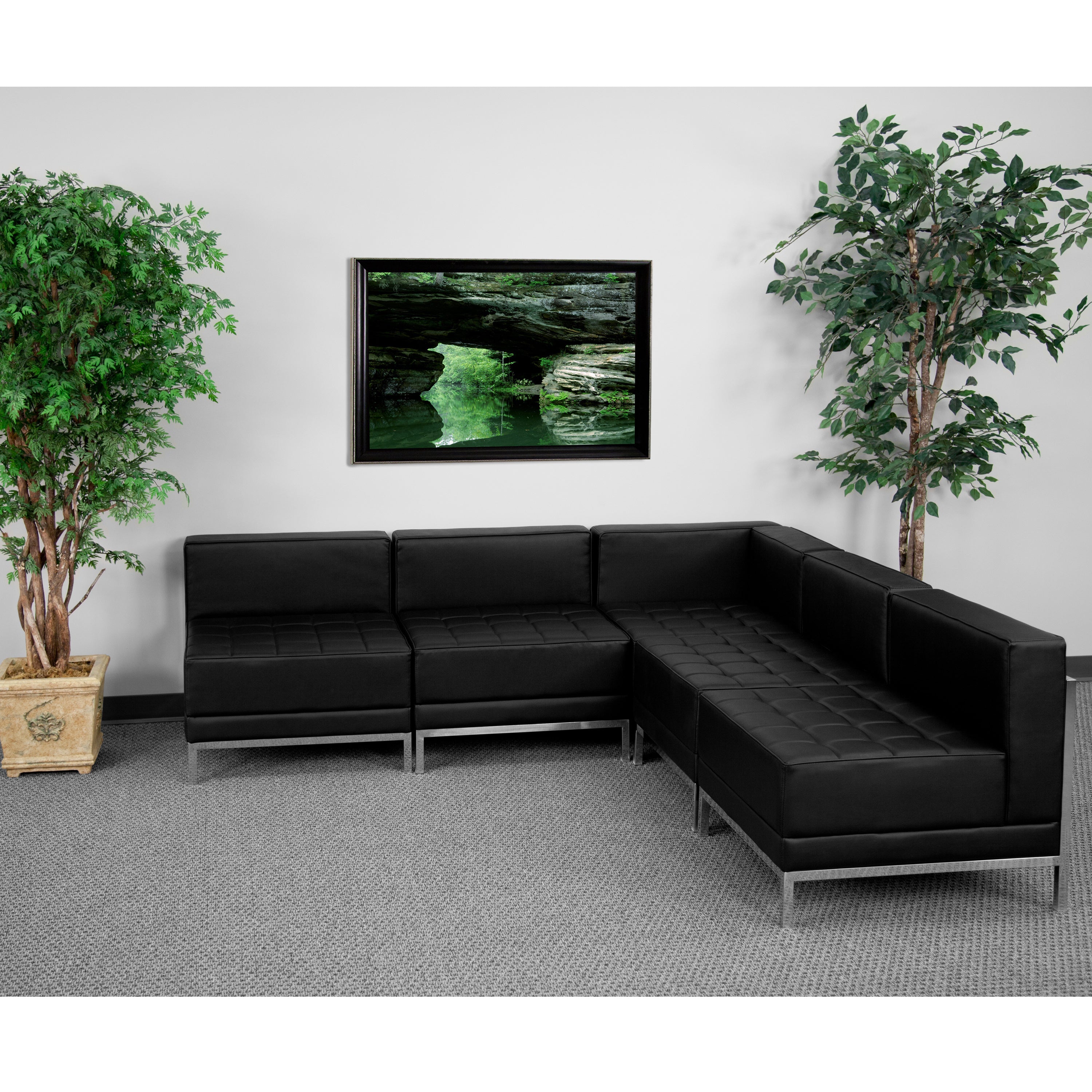 HERCULES Imagination Series Black LeatherSoft Sectional Configuration with Ganging Clips, 5 Pieces
