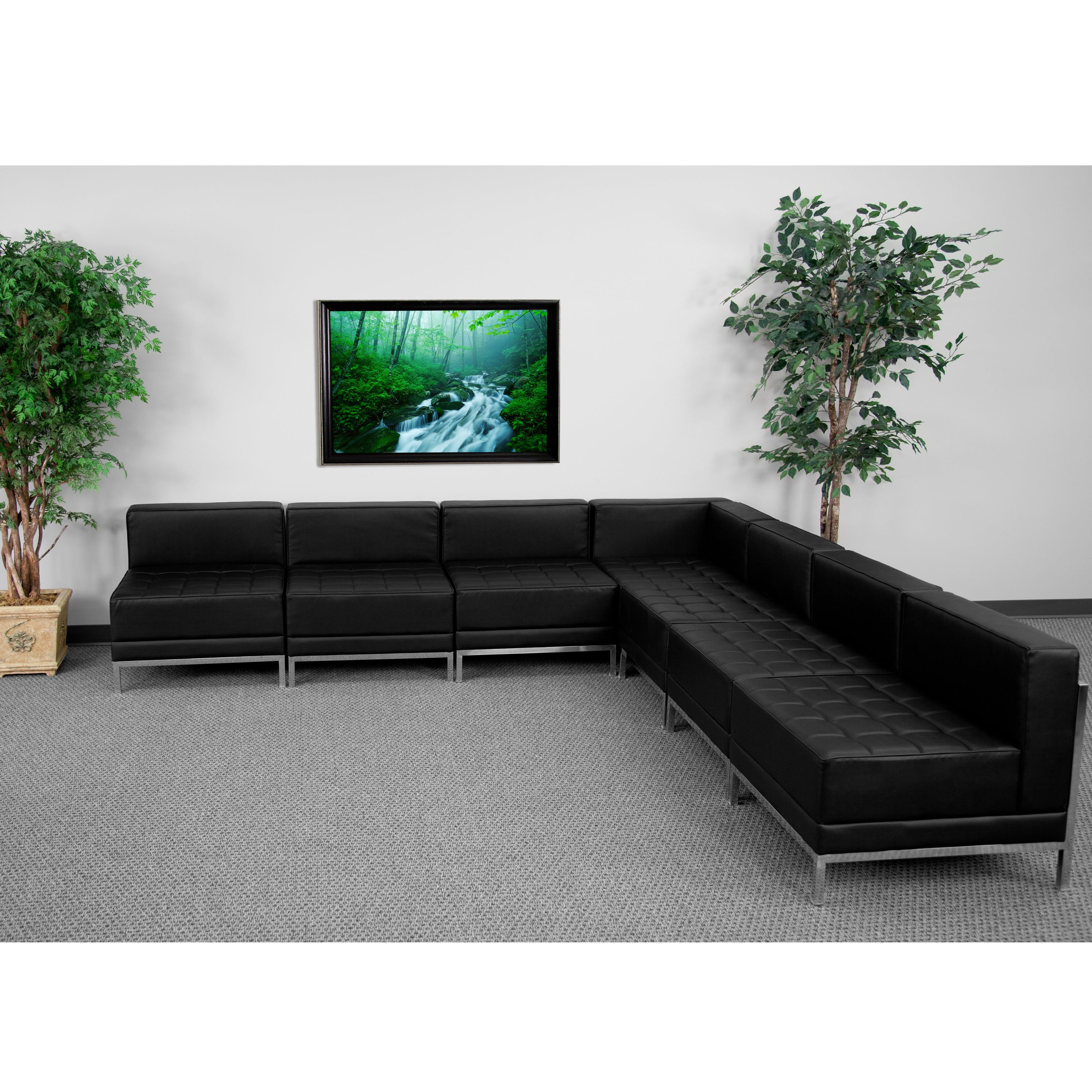 HERCULES Imagination Series Black LeatherSoft Sectional Configuration with Ganging Clips, 7 Pieces